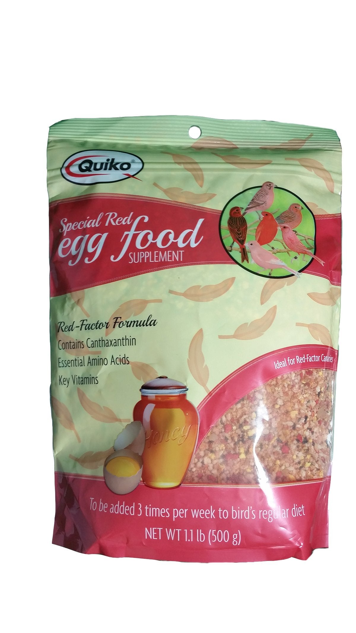 Quiko Special Red Eggfoods, œufs réels et miel, emballage rouge, haute appétence.