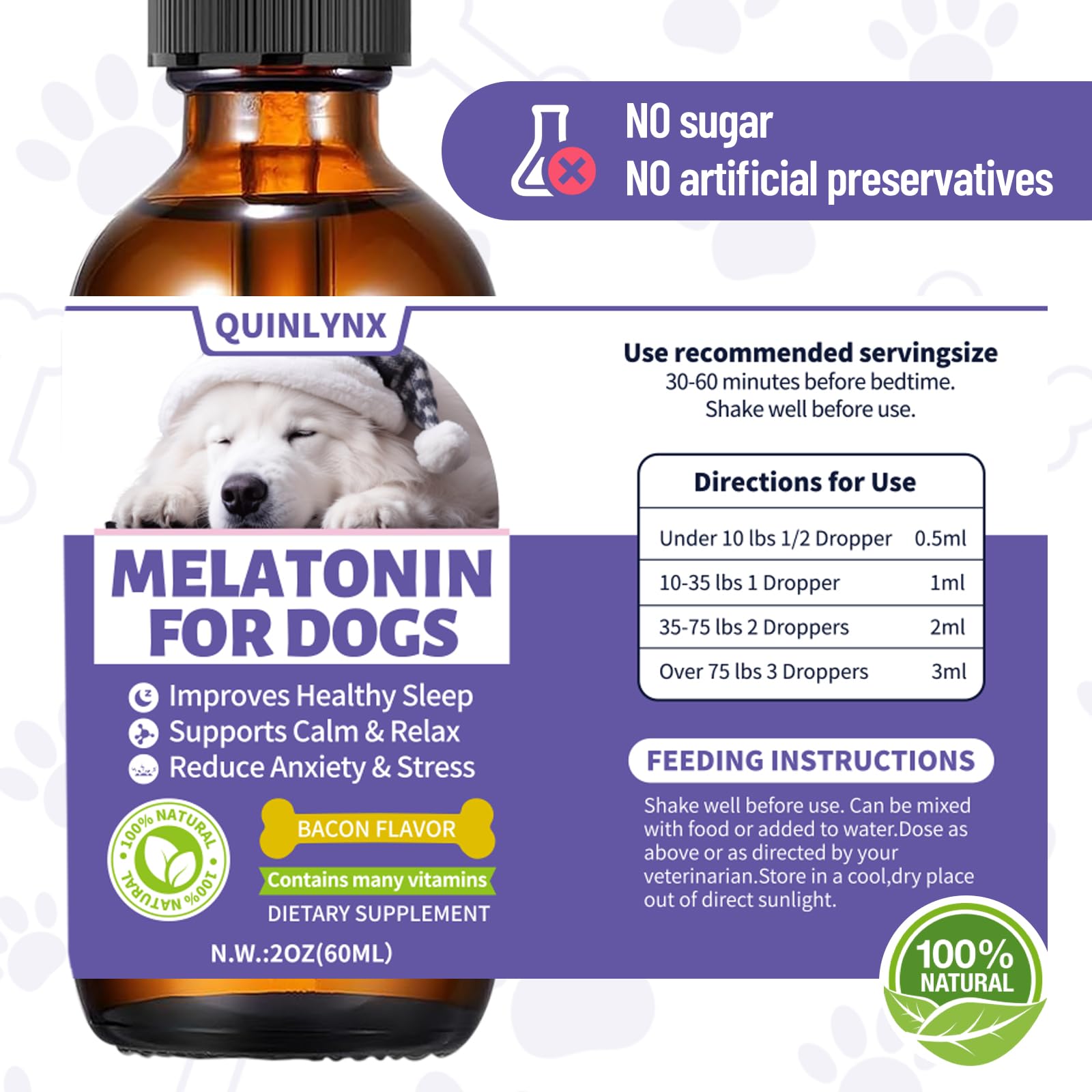 Quinlynx Mélatonine pour chiens – Adapté à tous les âges et tailles