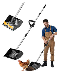 QULUXAO Pelle ramasse-crotte poulet 2-en-1 en action, nettoyage efficace du poulailler