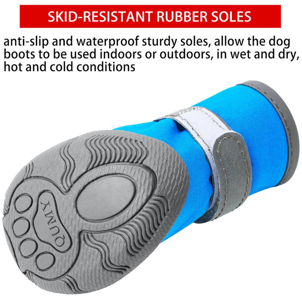 Bottes QUMY pour chien petit bleu, semelle antidérapante offrant stabilité sur sols variés.