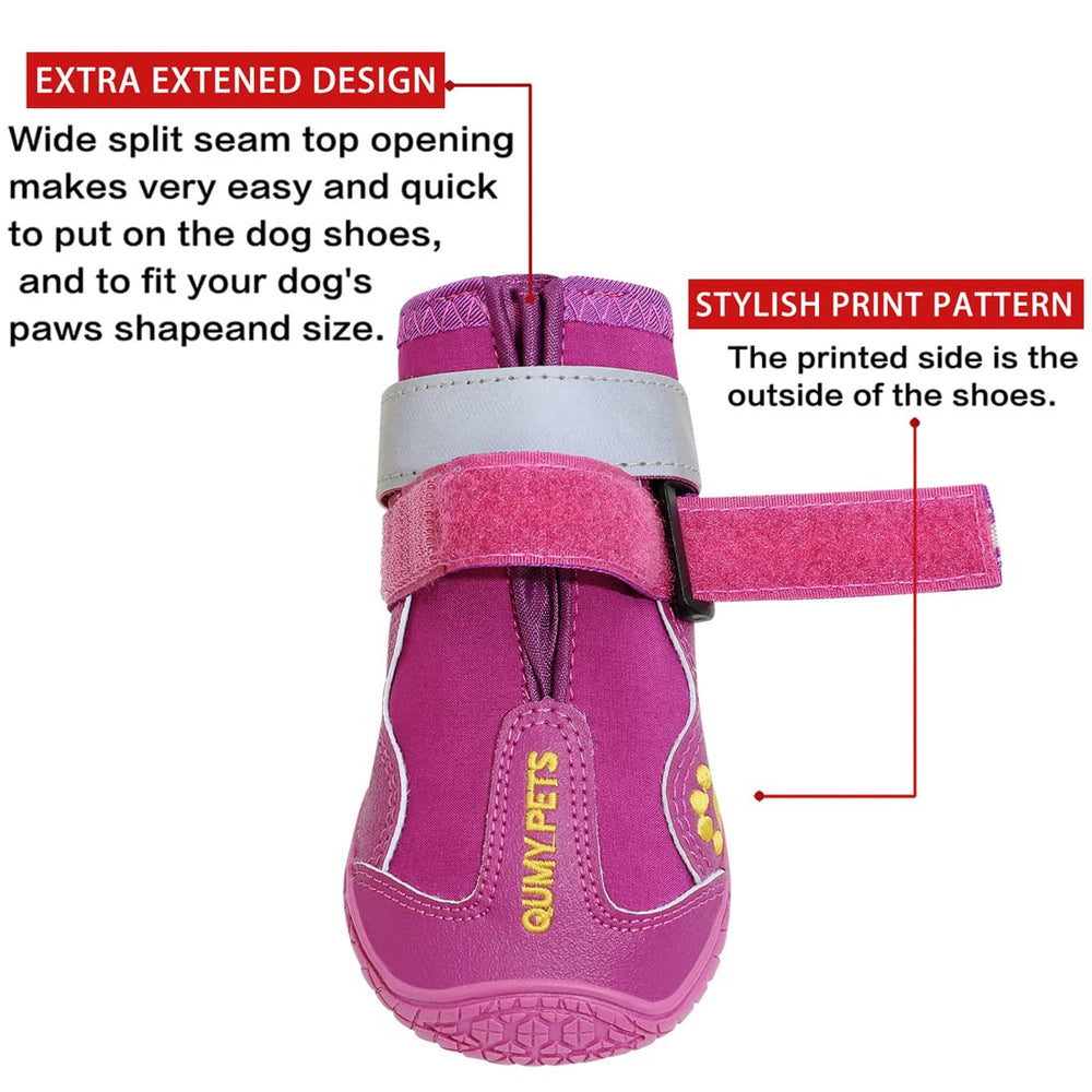 QUMY chaussures pour chien grande taille, sangles reglables et réfléchissantes pour sécurité nocturne.