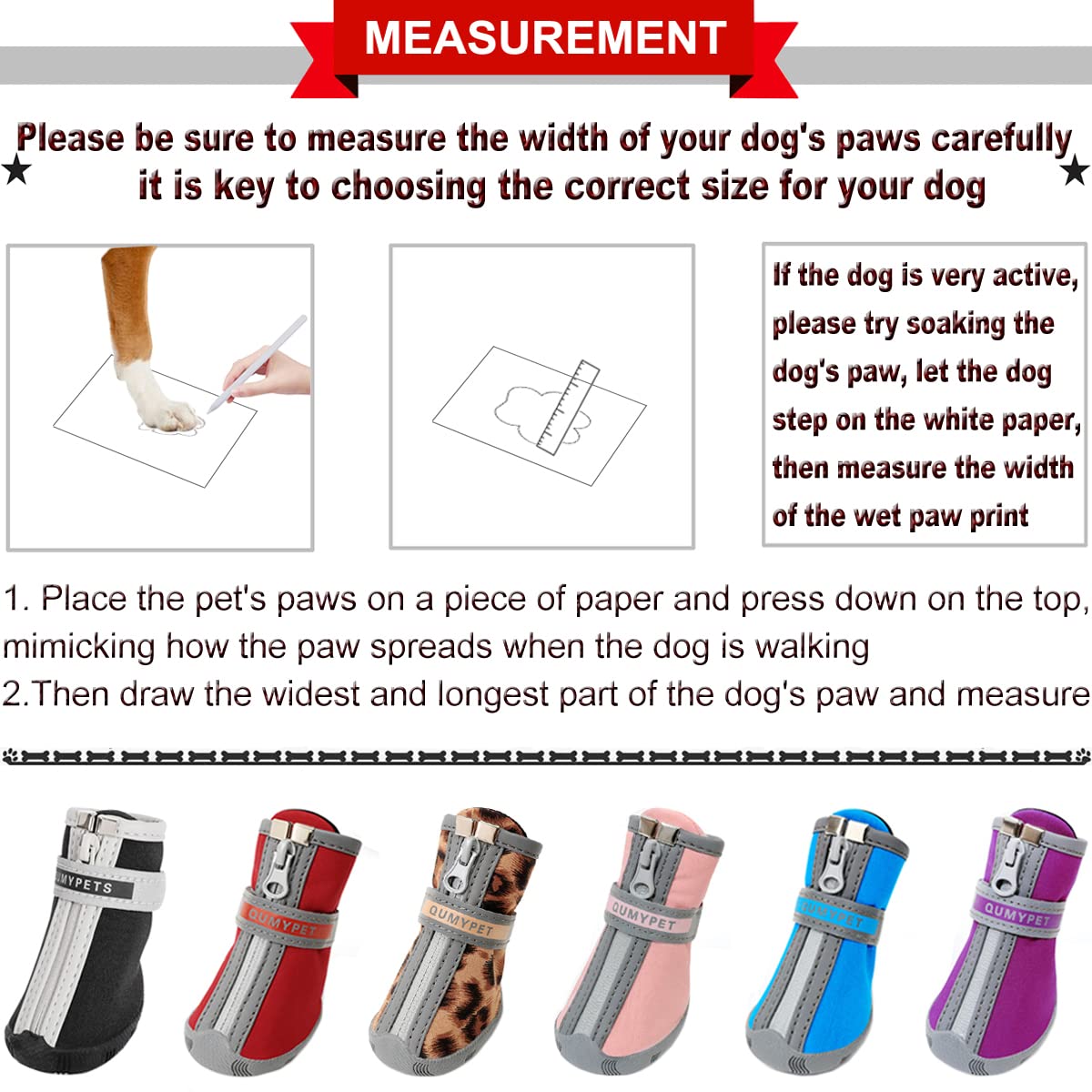 Chaussures QUMY pour petit chien, fermeture éclair et sangle réfléchissante pour ajustement sûr.