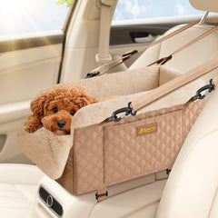 QUMY Siège-auto chien petit près de la console centrale pour plus de proximité.