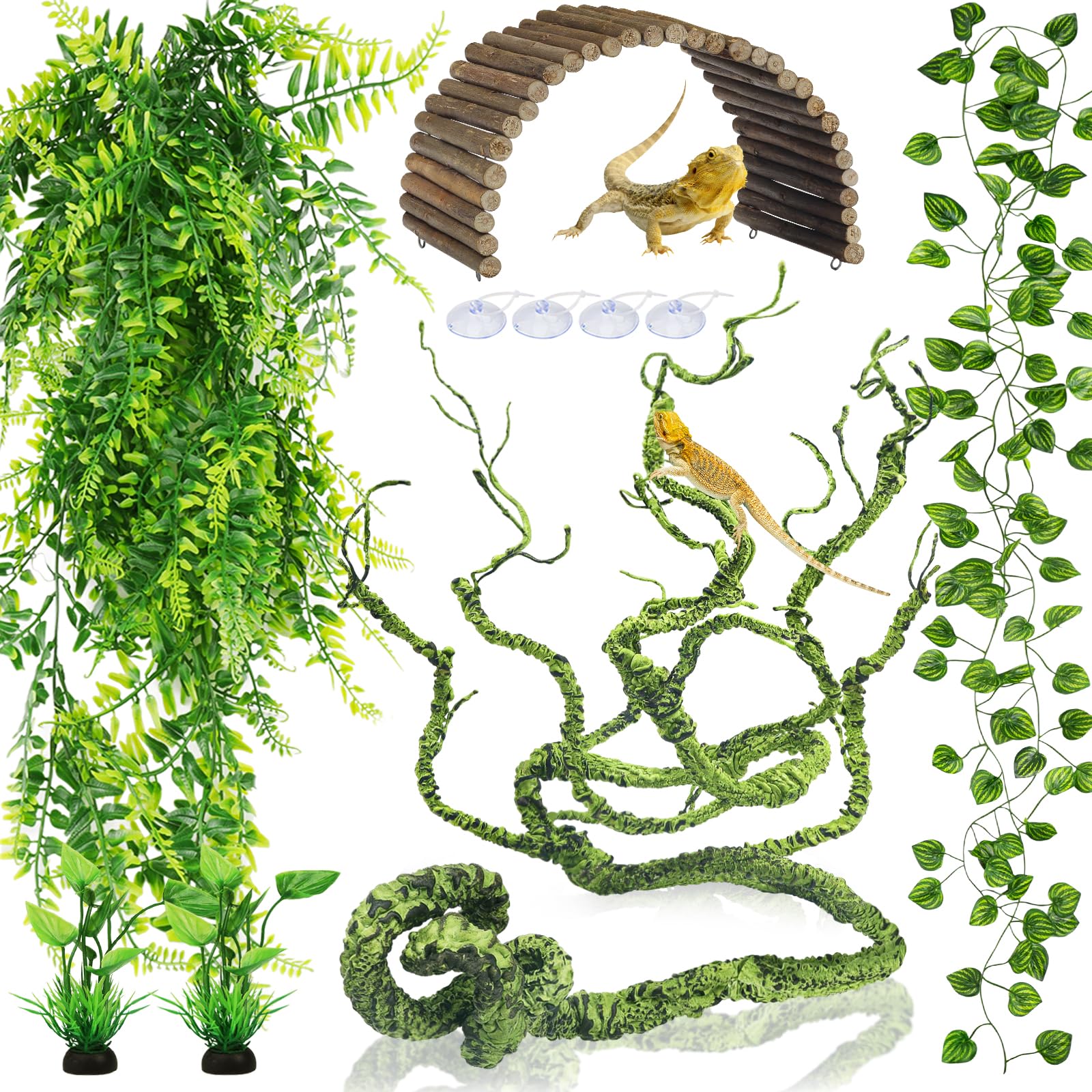 QUOZUO liane jungle terrarium pour reptiles, décor réaliste et sûr.