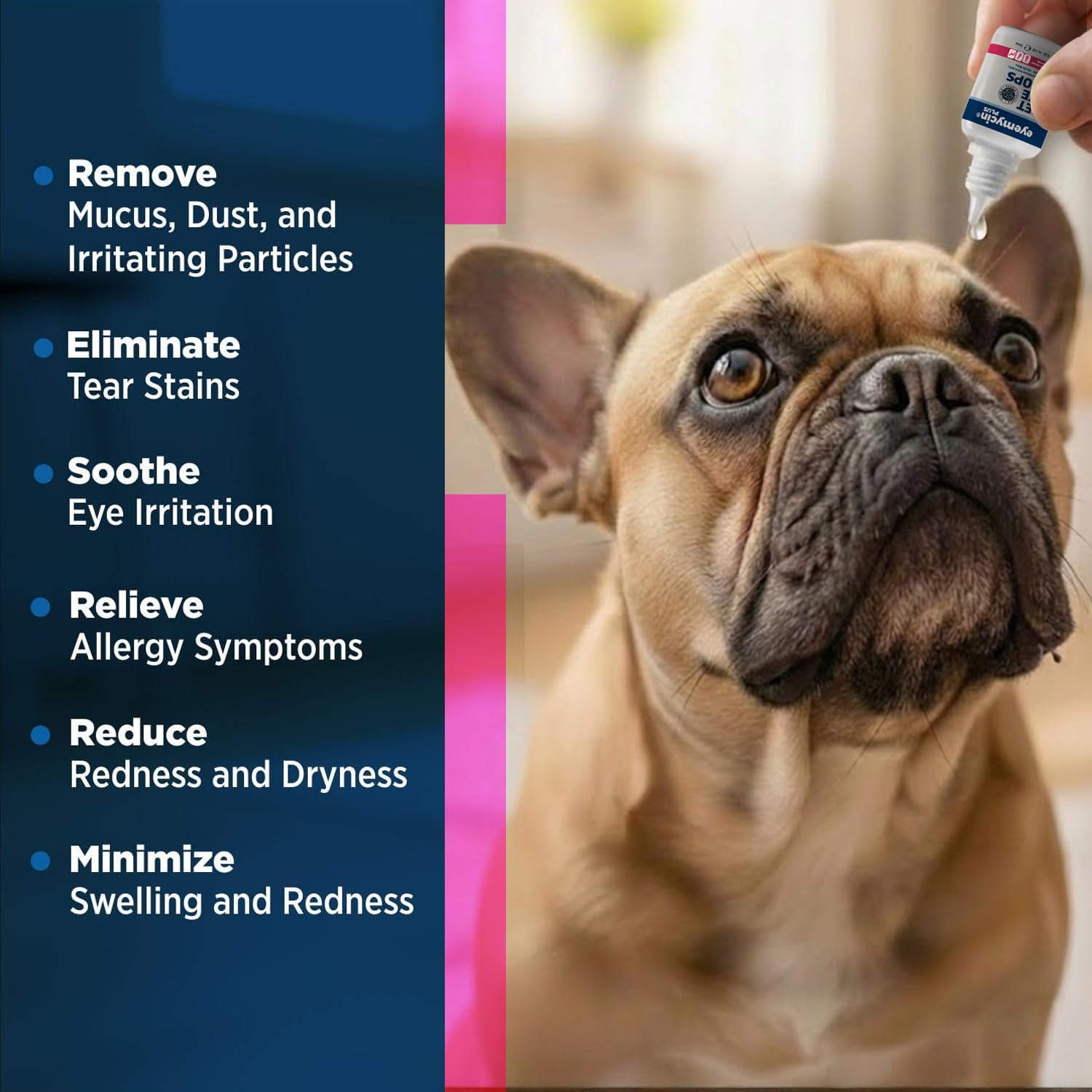 Gouttes yeux chien EYEMYCIN pour un soin quotidien doux.