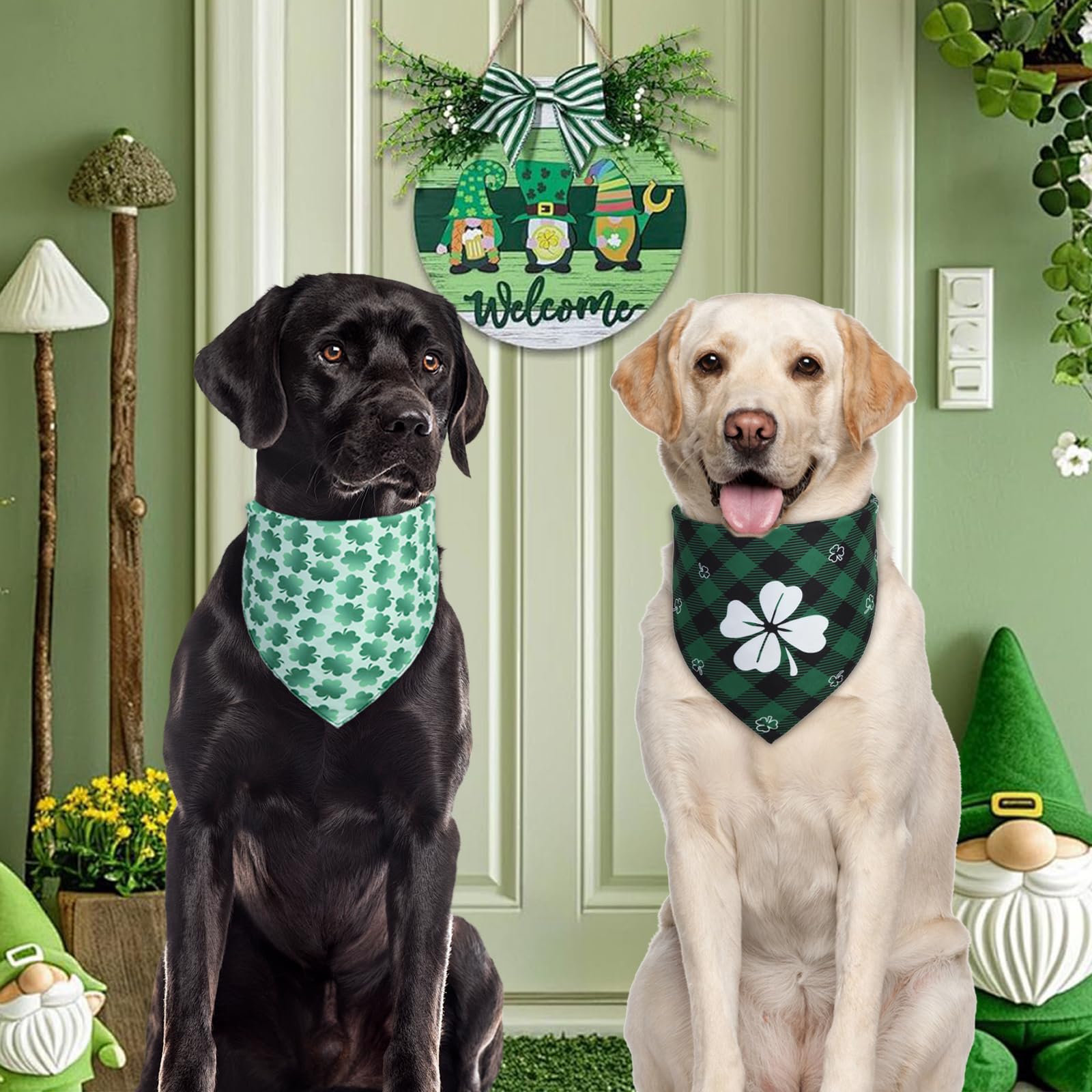 Bandana QUQULE Saint-Patrick, motif grille et trèfle pour fêtes.