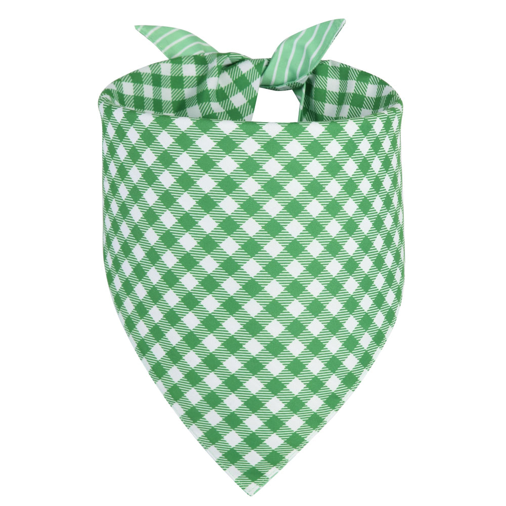 Bandana QUQULE pour chien, face double verte, parfait pour sorties et photos.