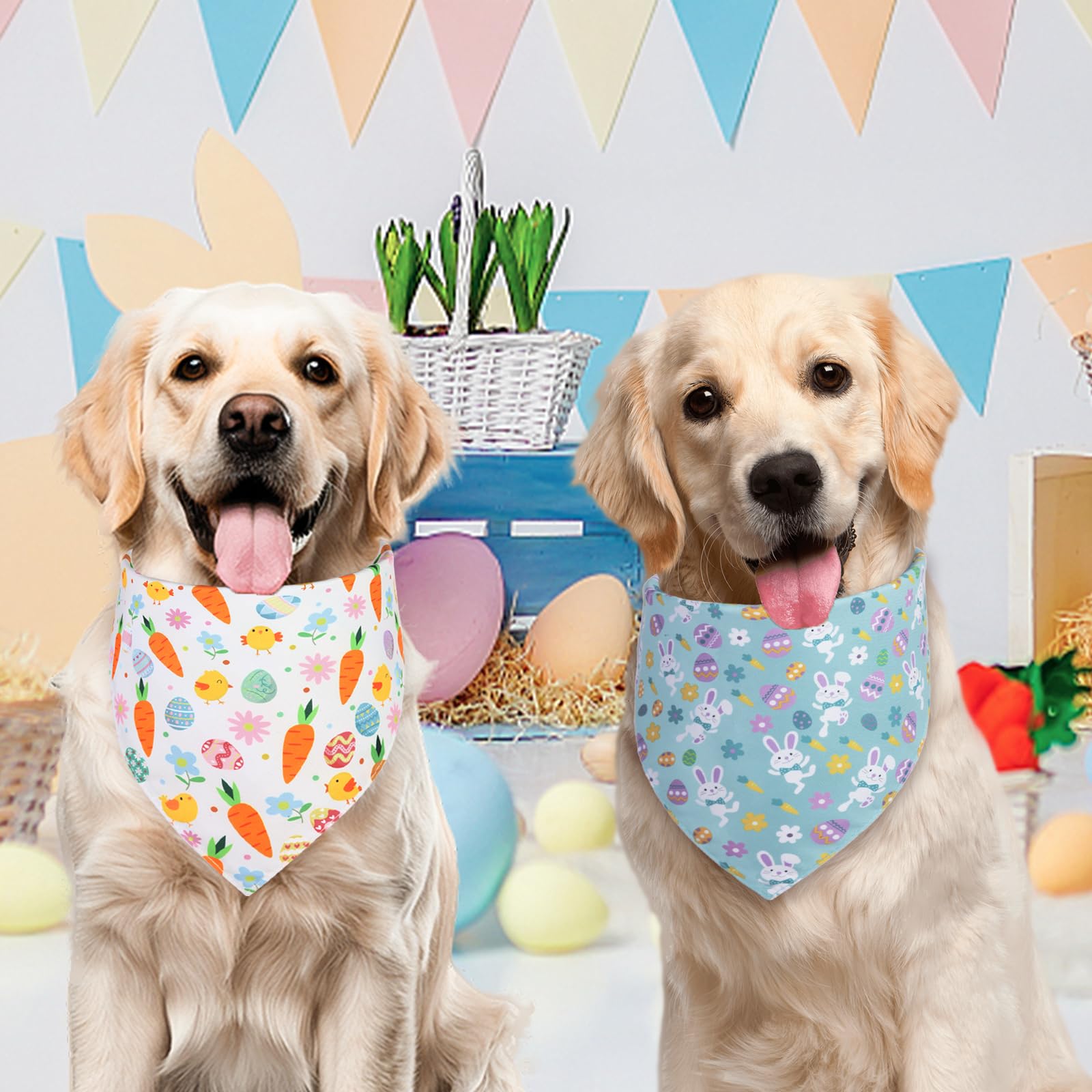 Bandana QUQULE Pâques taille 18x25, convient pour chiens de taille moyenne.