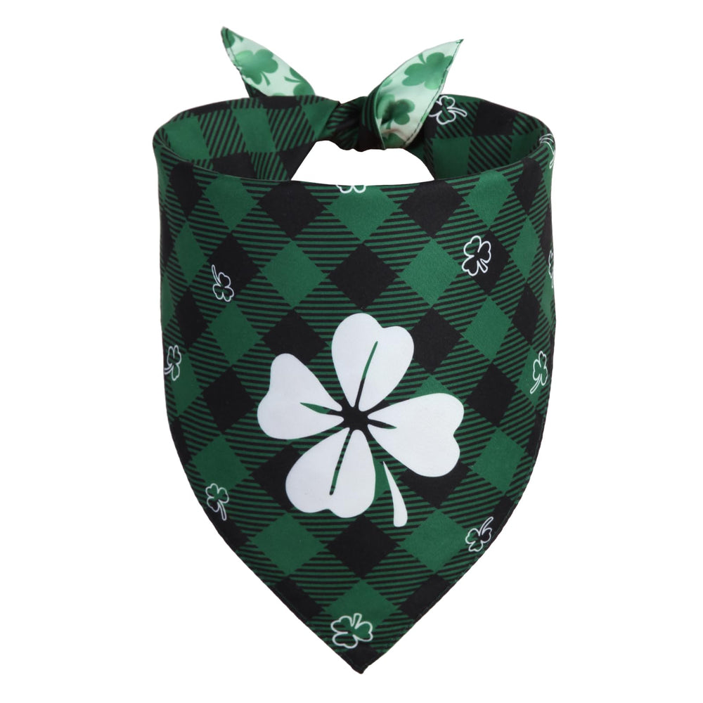 Bandana QUQULE Saint-Patrick recto trefle blanc sur grille, design réversible