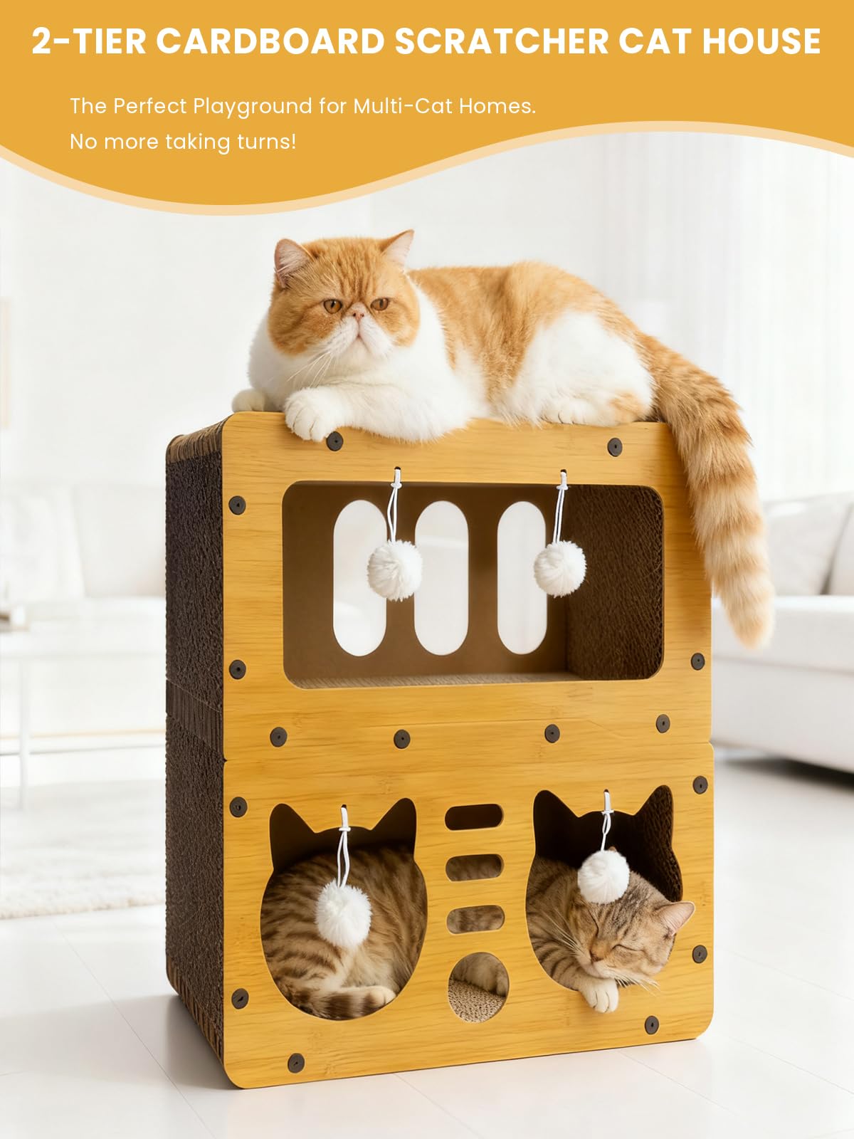 QUTUNI design-double-couche permet le jeu simultané de plusieurs chats.