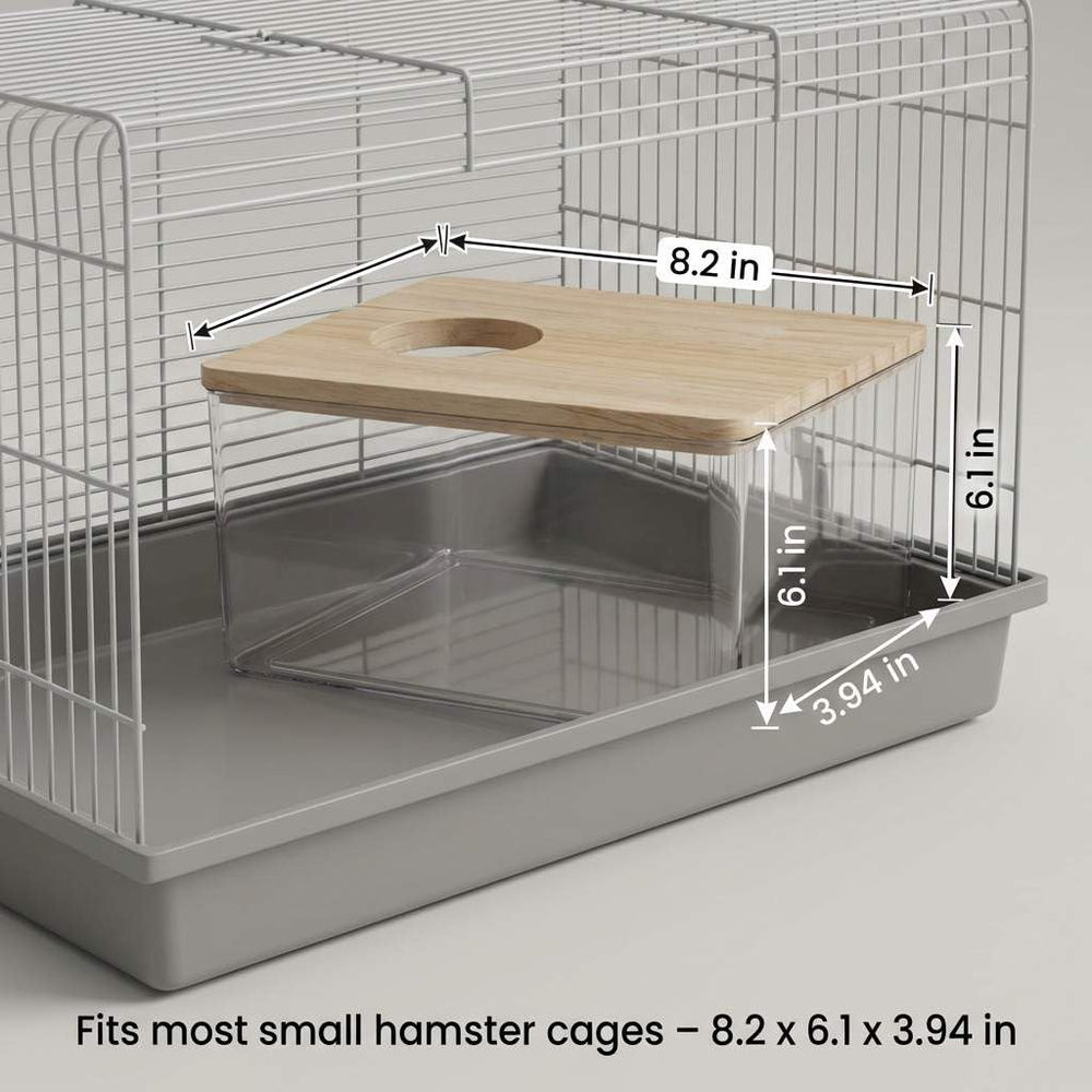 Dimensions internes 8,2 x 6,1 x 3,94 pouces pour petits hamsters.