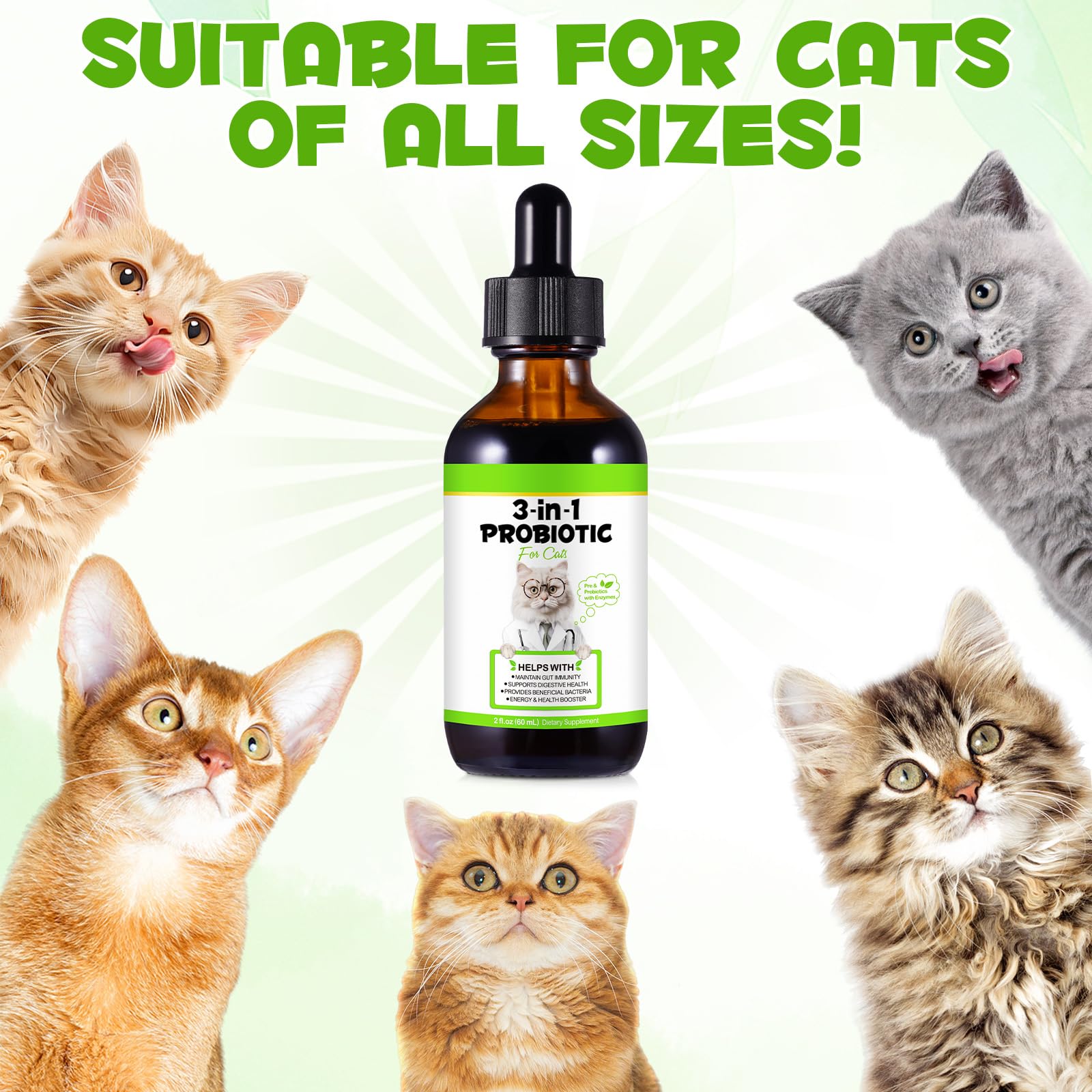 QwsYaay Probiotiques pour chats, dosage précis 0,5 ml.