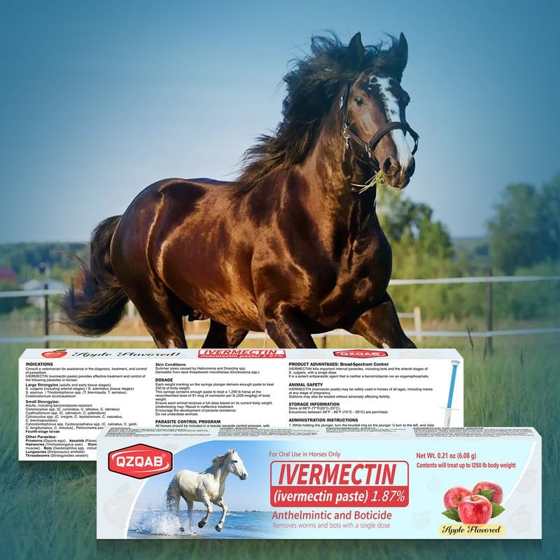 Étiquette claire sur l'emballage QZQAB vermifuge cheval.