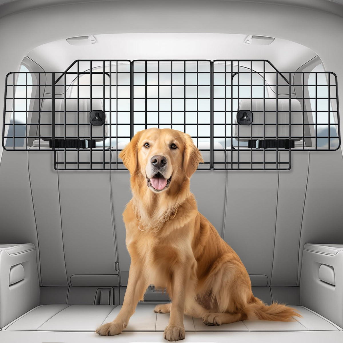 Barrière Rabbitgoo pour chien dans une voiture assure une sécurité accrue à l'arrière.