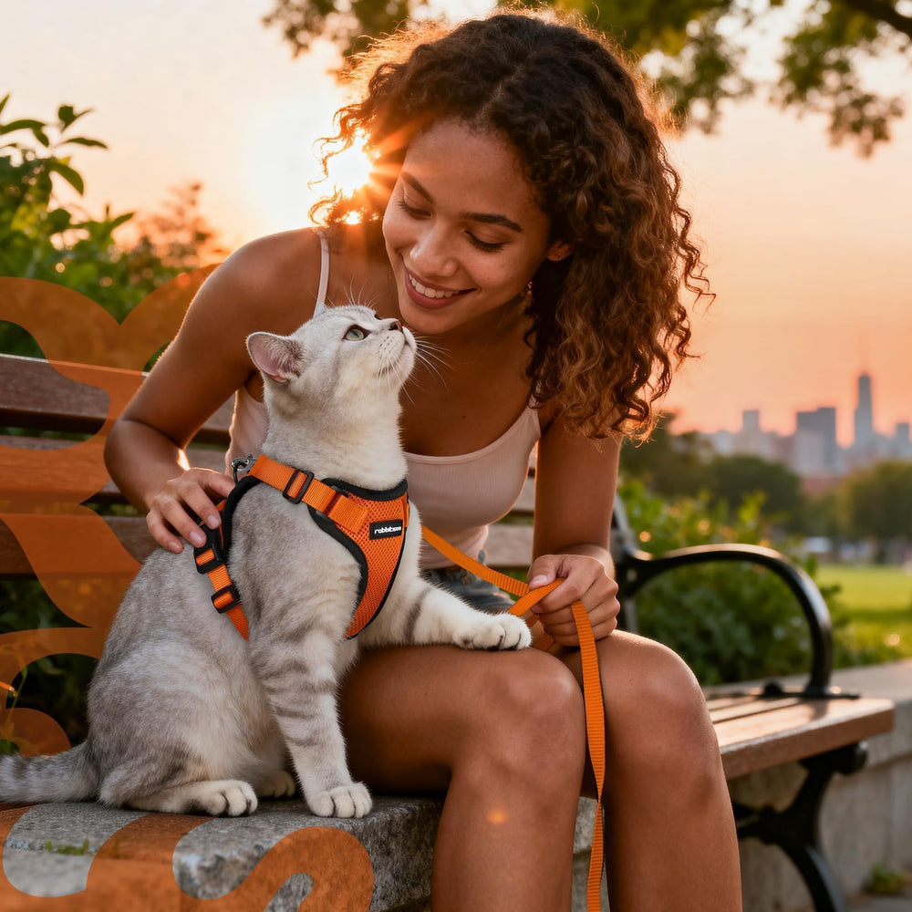 Harnais Rabbitgoo orange XS, style vivant et confort pour petit chat.