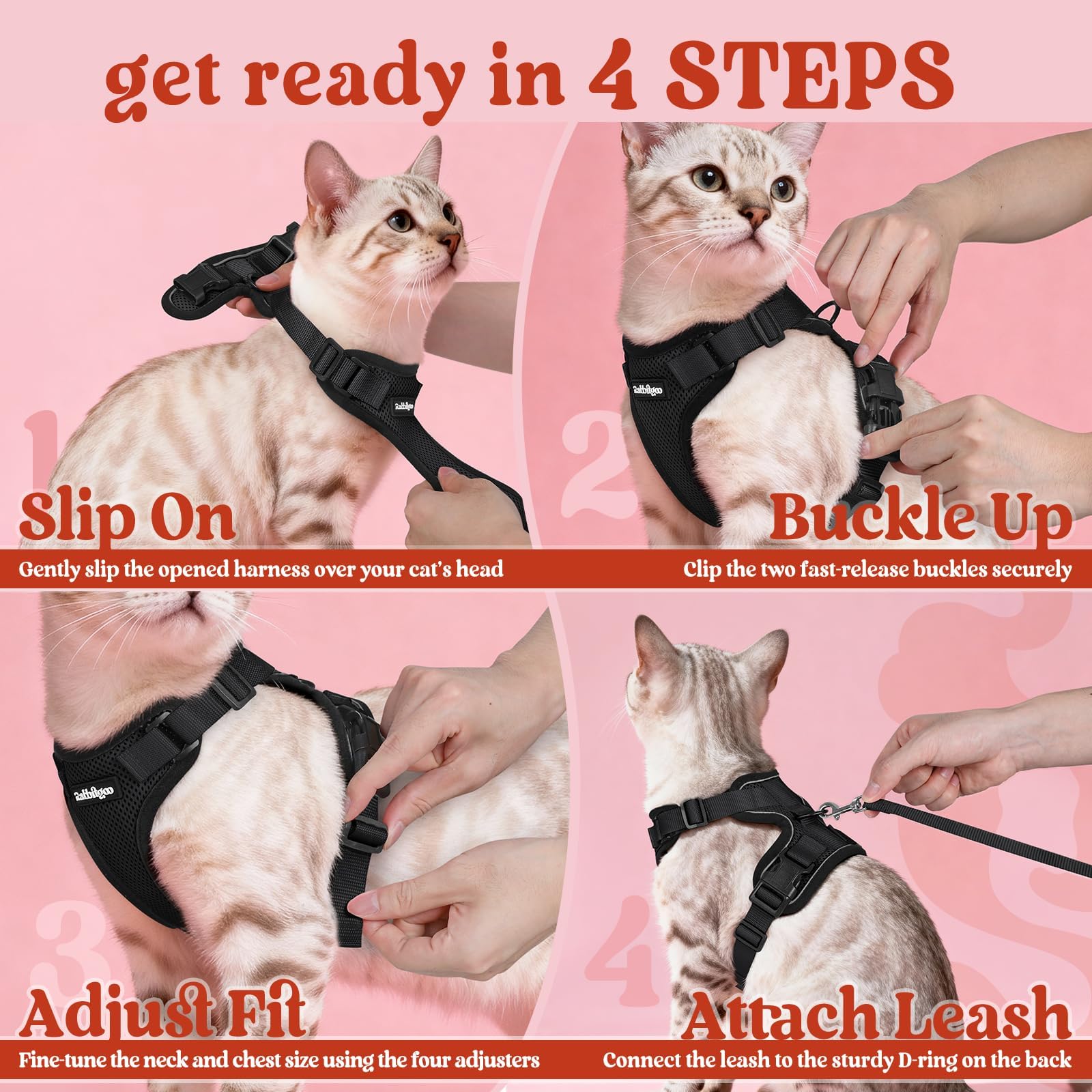 Taille universelle du harnais Rabbitgoo pour la plupart des chats