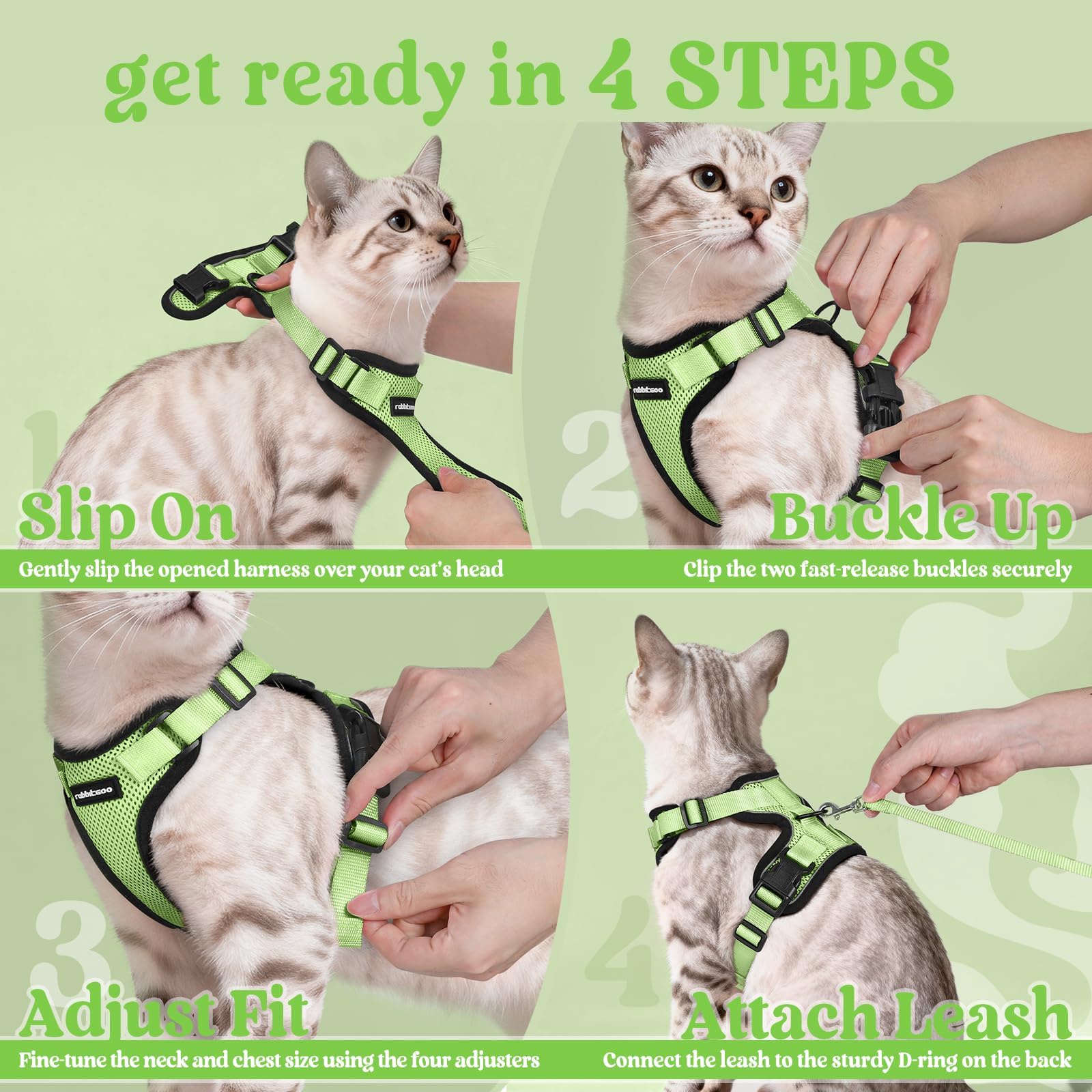 Harnais Rabbitgoo adapté à l’intérieur et à l’extérieur pour la plupart des chats.