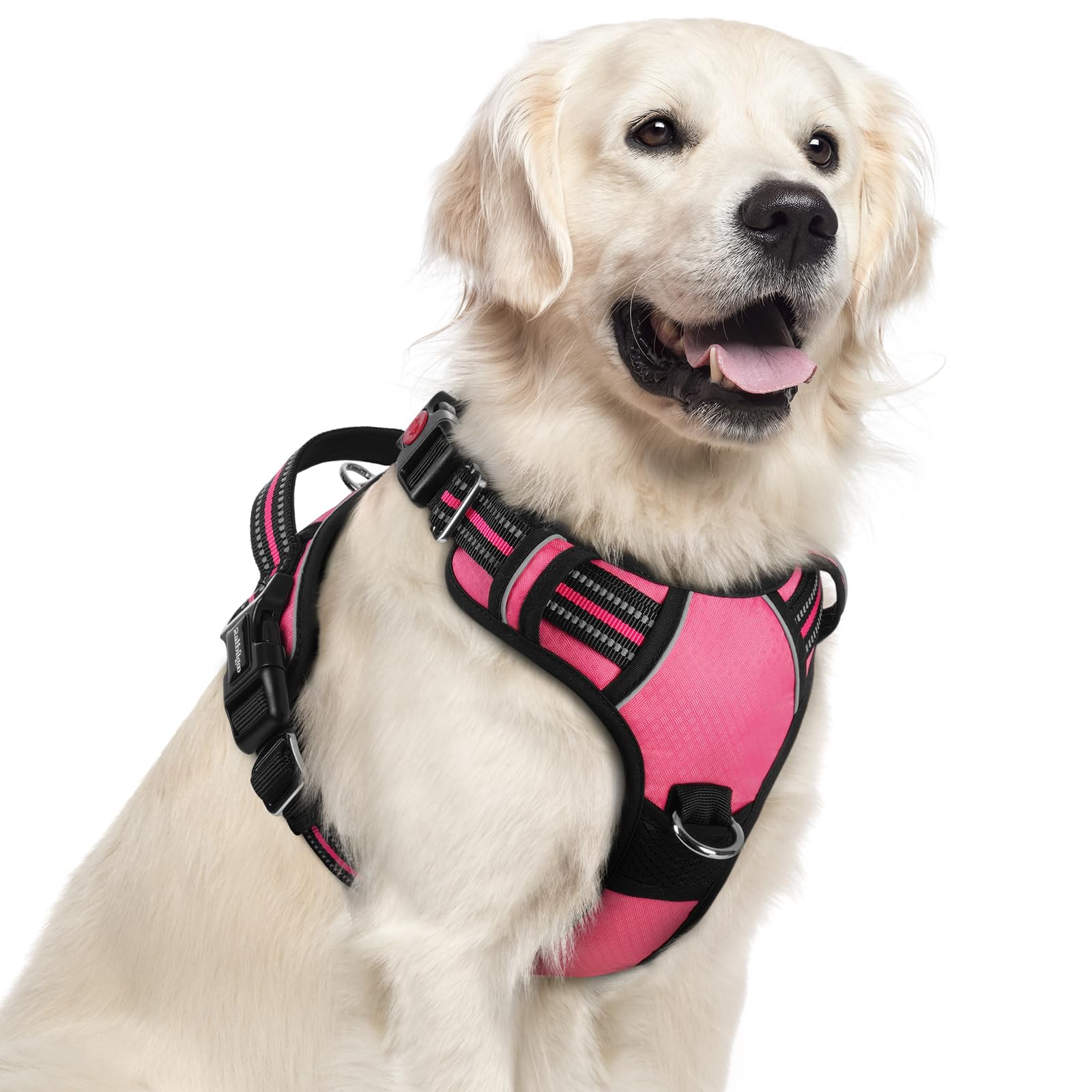 rabbitgoo harnais pour chien grand rose avec 3 boucles, facile à enfiler.