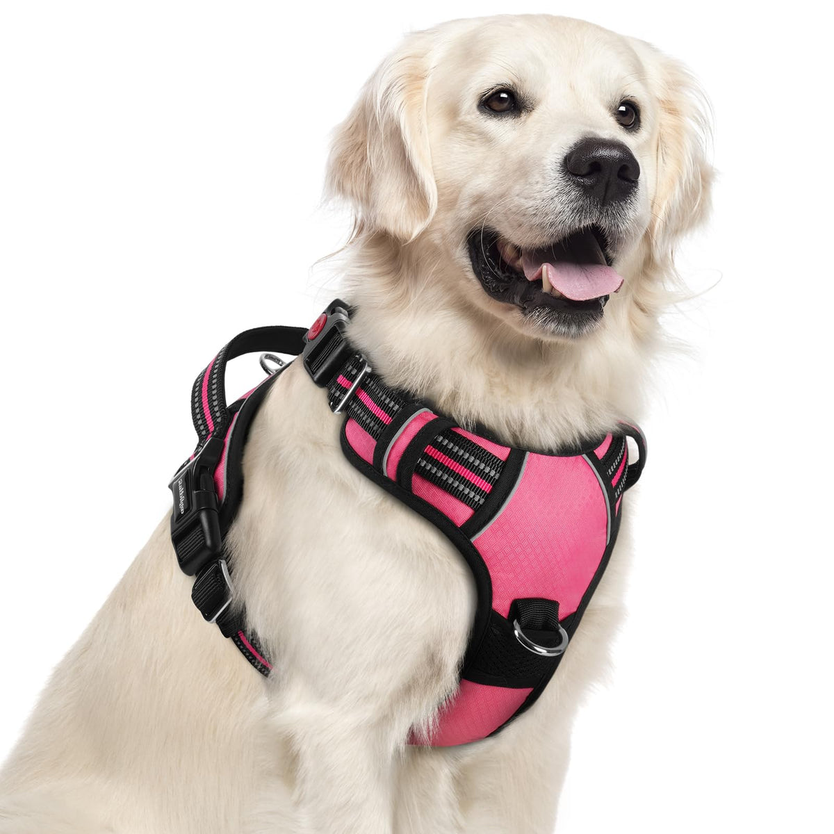 rabbitgoo harnais pour chien grand rose avec 3 boucles, facile à enfiler.