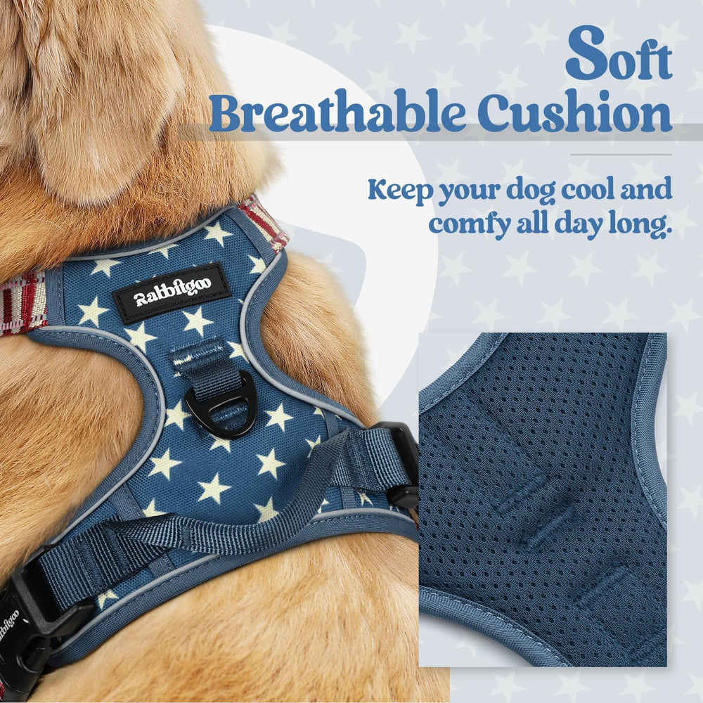 Harnais Rabbitgoo bleu étoile, vue arrière, réglable pour chien.
