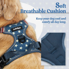 Harnais Rabbitgoo bleu étoile, vue arrière, réglable pour chien.