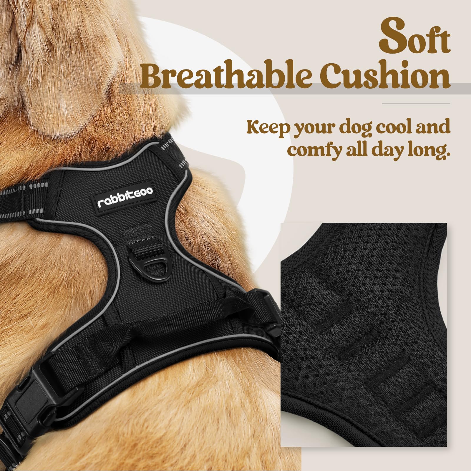 Harnais Rabbitgoo rembourré et confortable pour grands chiens.
