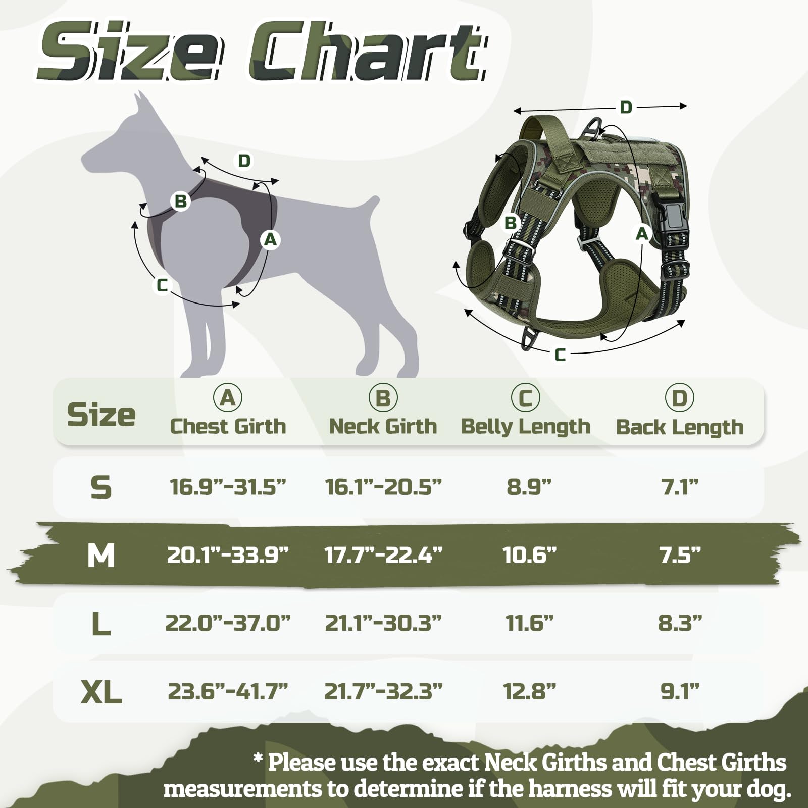 Harnais Rabbitgoo tactique moyen vue arrière, ajustement confortable pour chiens de taille moyenne.