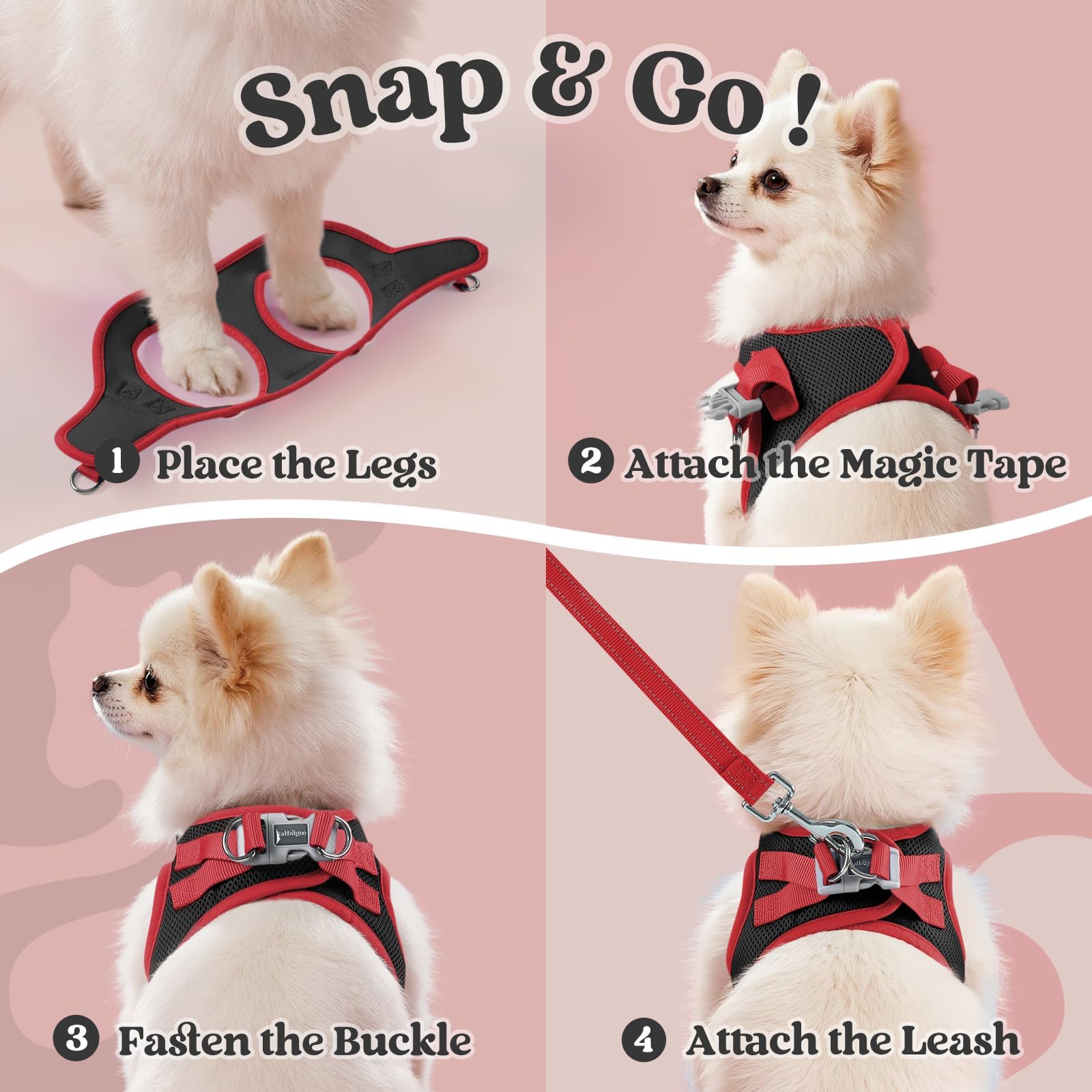 Harnais rabbitgoo XS avec mesh respirant pour rester au frais pendant les sorties.