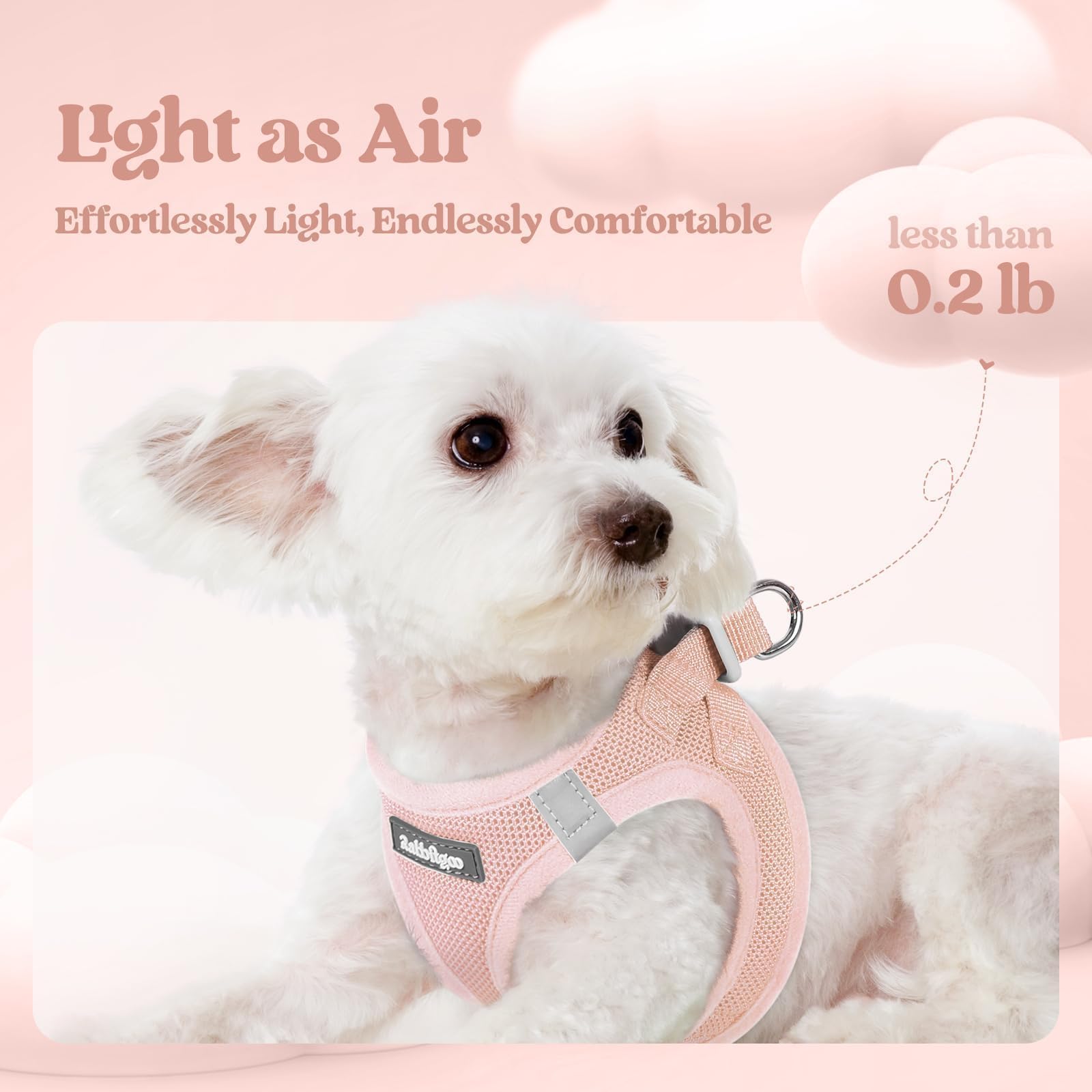 Harnais Rabbitgoo maillage respirant rose, ventilation optimale pendant les promenades