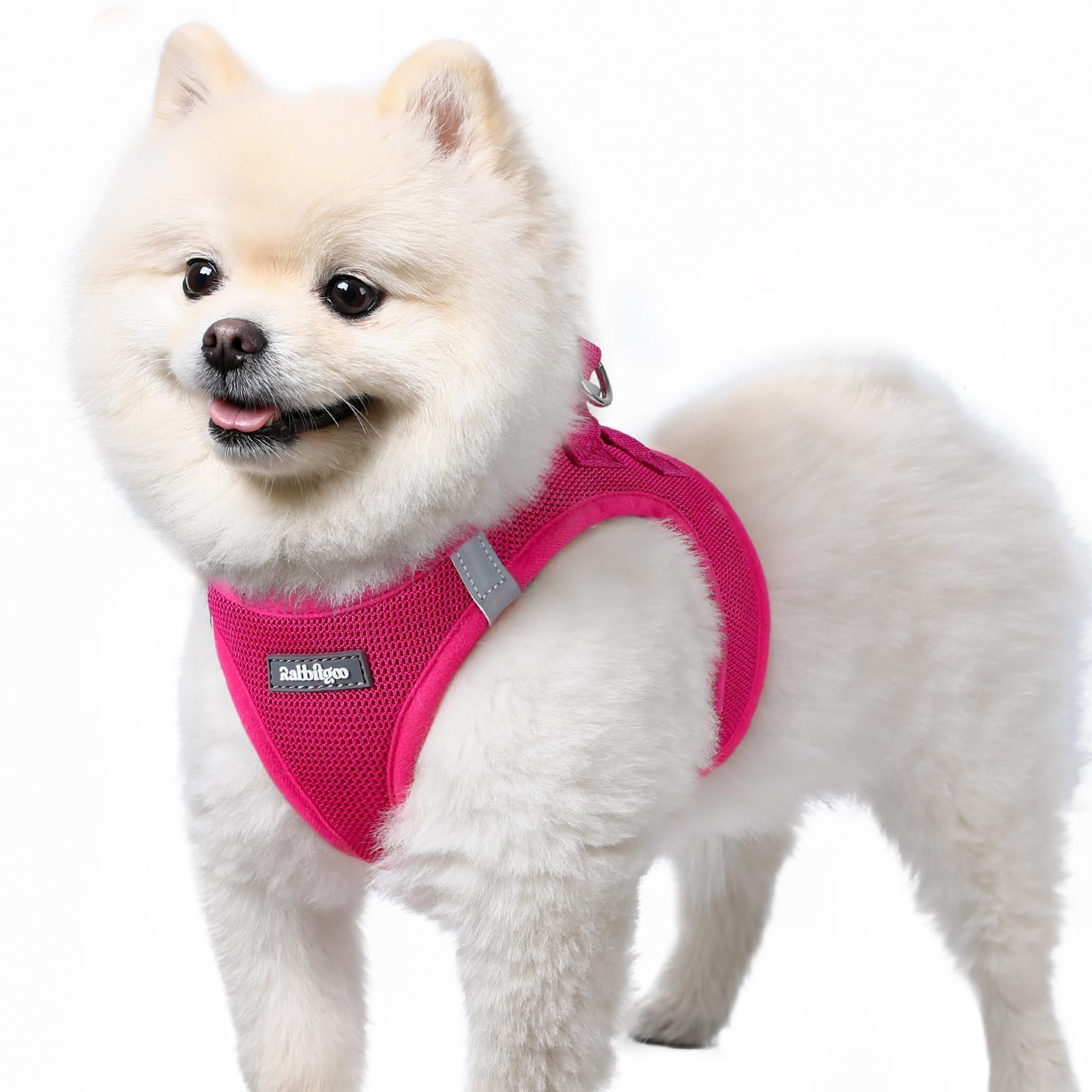 Harnais Rabbitgoo rose vue avant, facile à enfiler pour petit chien.