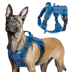 Rabbitgoo harnais tactique bleu camouflage pour grand chien, confort et ajustement faciles.