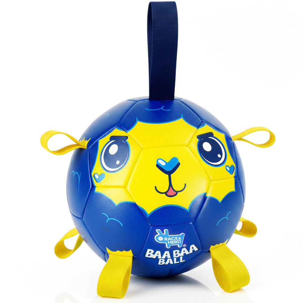 Race&Herd BaaBaaBall bleue, balle-football pour chien, parfait pour jeux extérieurs.