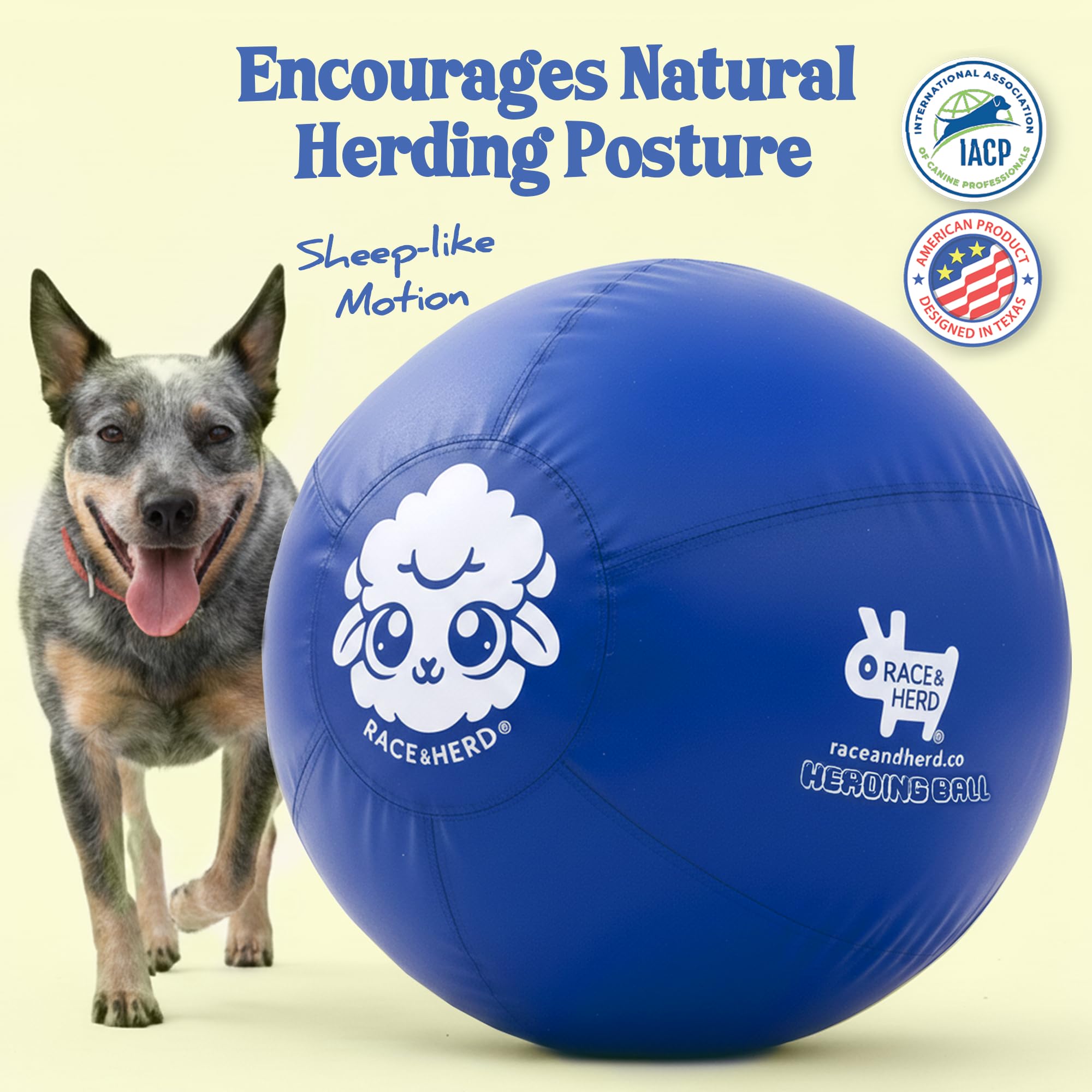 Race&Herd Ballon d'herding durable en caoutchouc bleu pour chiens actifs