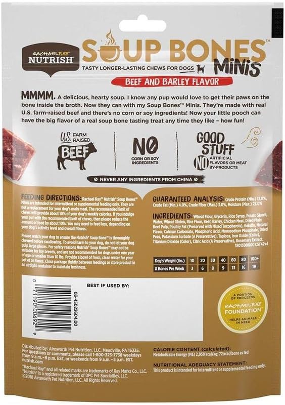 Rachael Ray Nutrish Soup Bones Minis goût boeuf et orge, bouchée rassasiante
