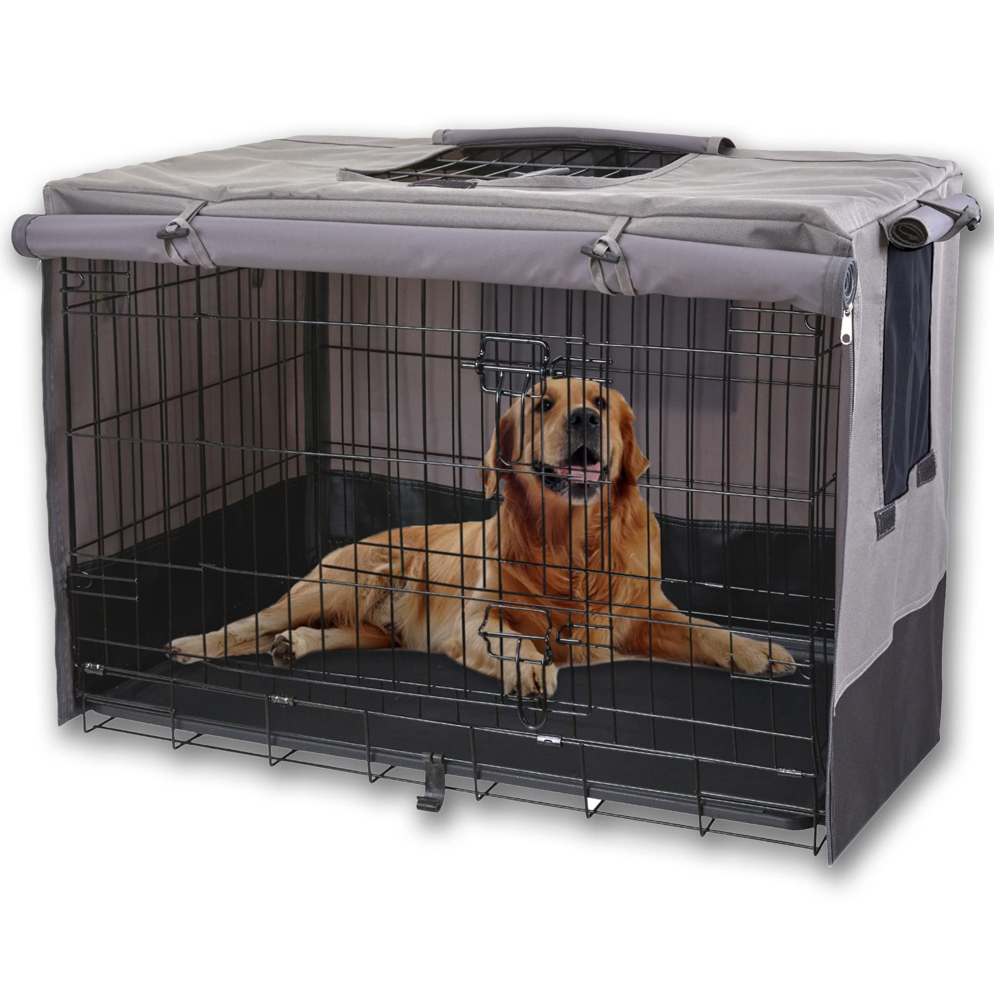 Rachmi Cache-Caisse Chien 42 Pouces—vue avant, couverture discrète et sécurisante pour cage universelle