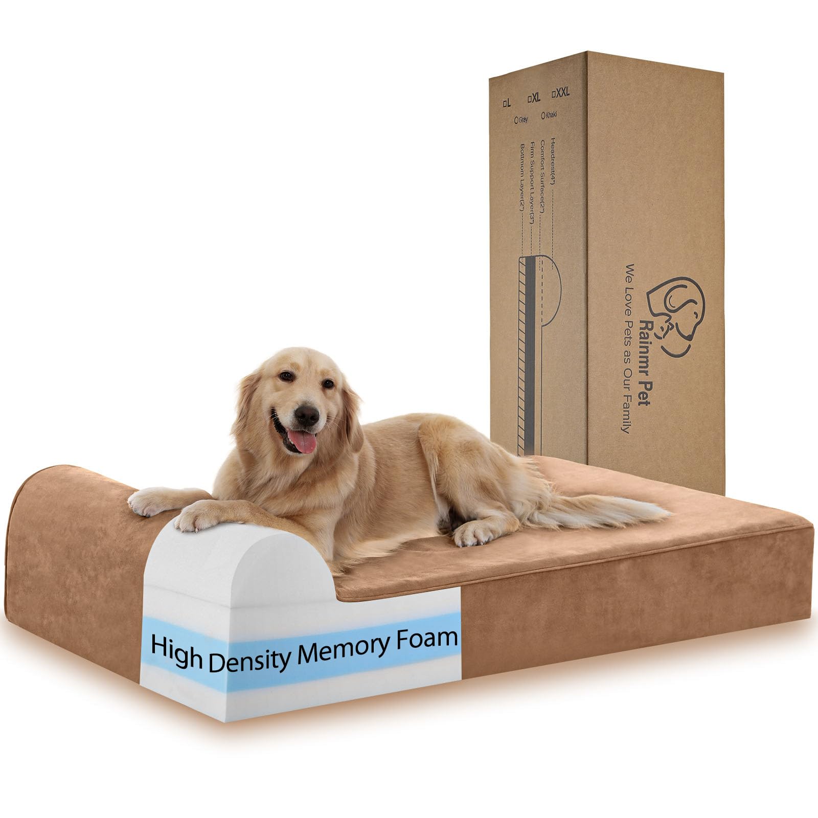 Lit Rainmr orthopédique 7-pouces pour grands chiens, soutien dorsal.