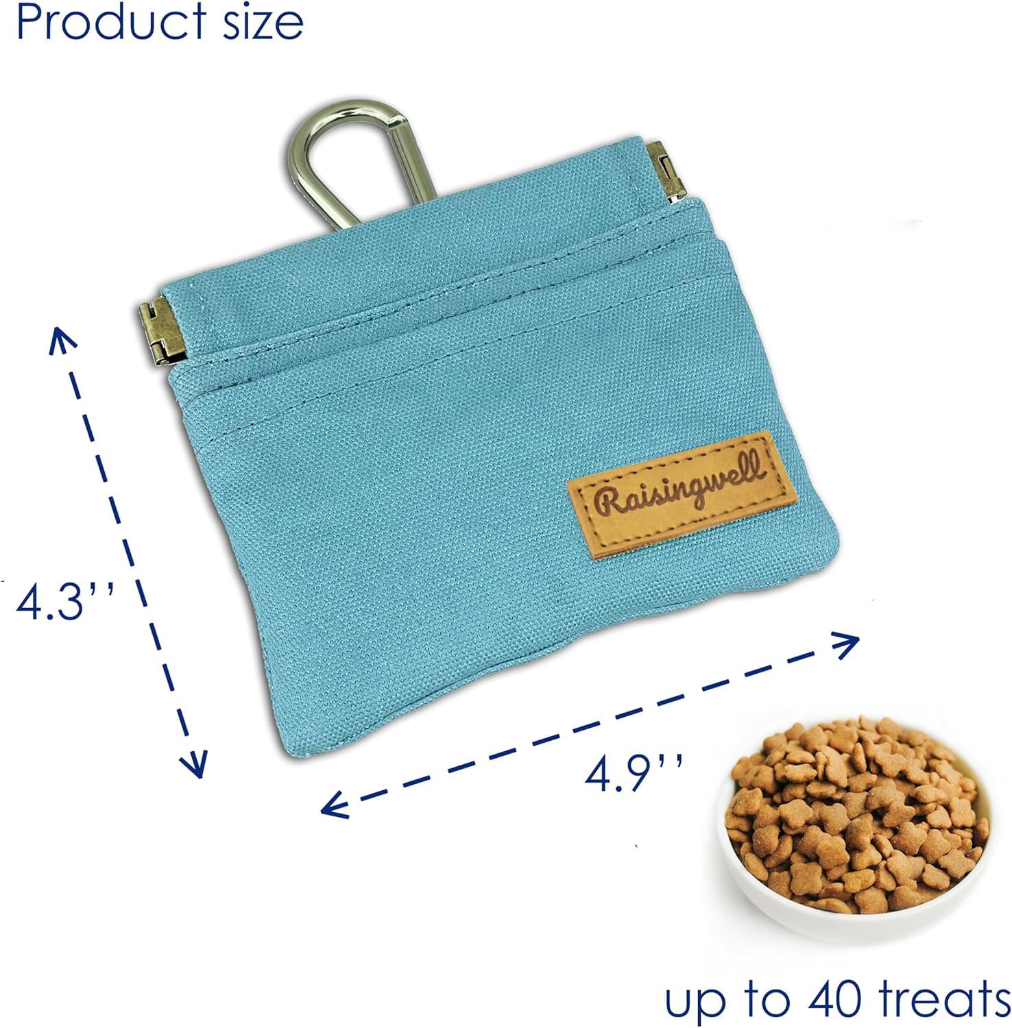 Poche Raisingwell avec carabiner pour fixation à la laisse pendant les sorties.