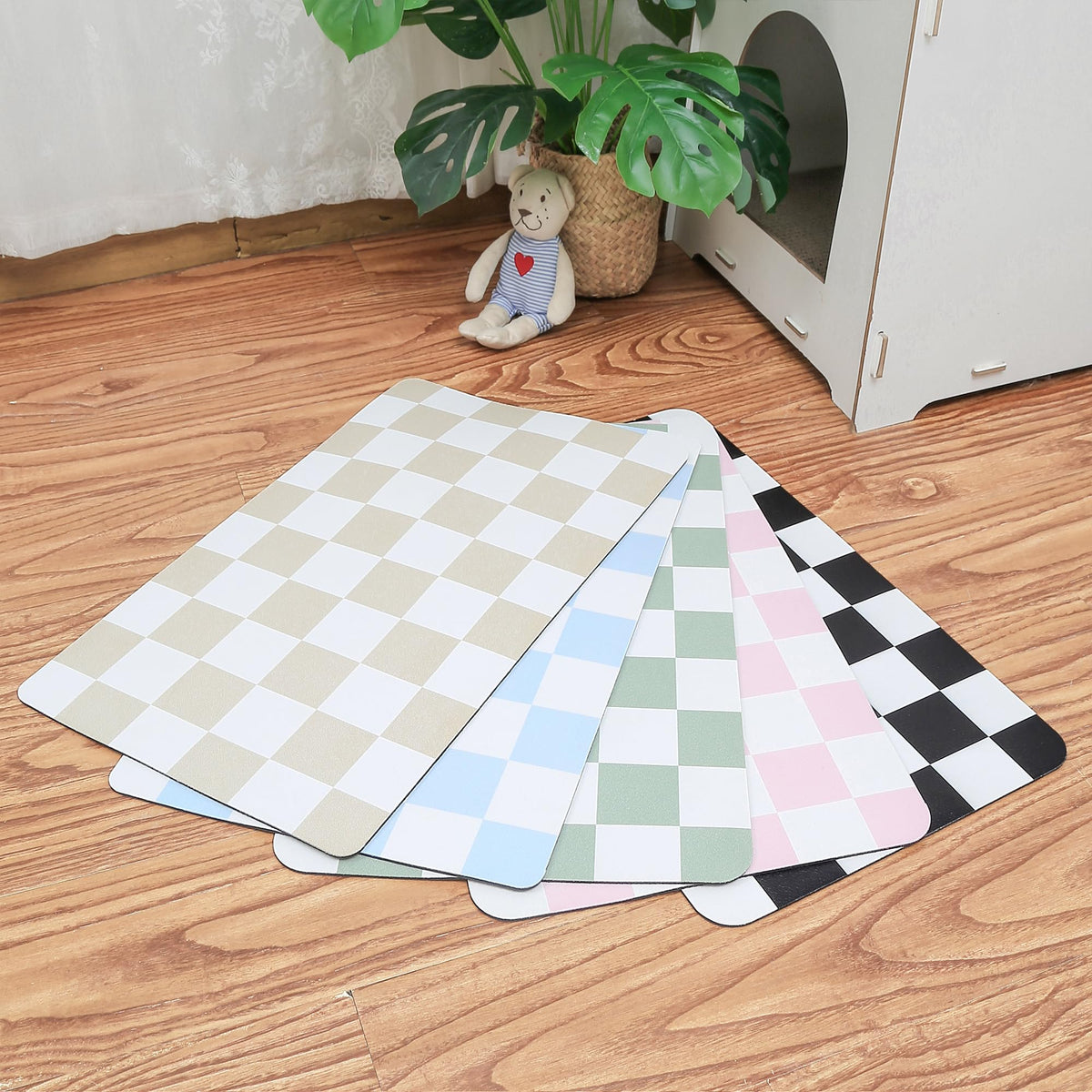 Ralxion tapis damier kaki-beige, design rétro pour repas propres et stylisés