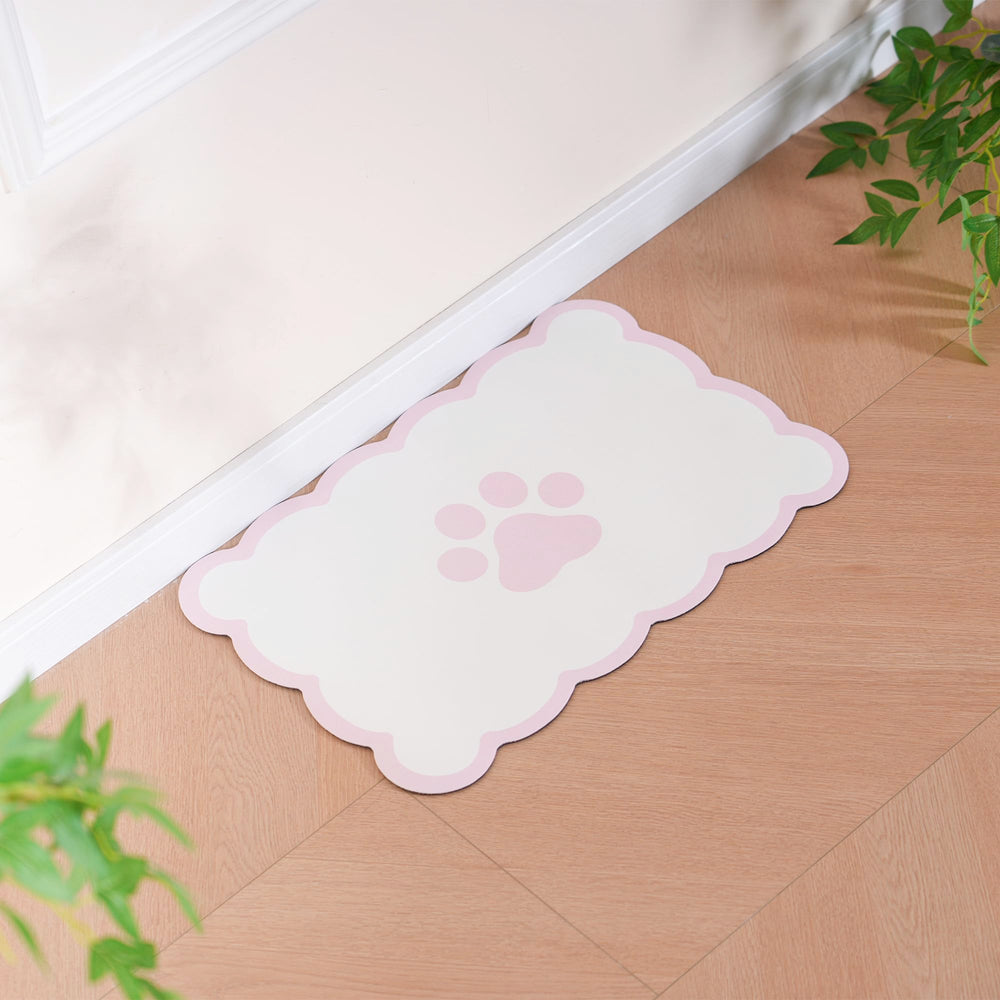 Tapis Ralxion pour chien et chat, design élégant rose pastel, facile à nettoyer.