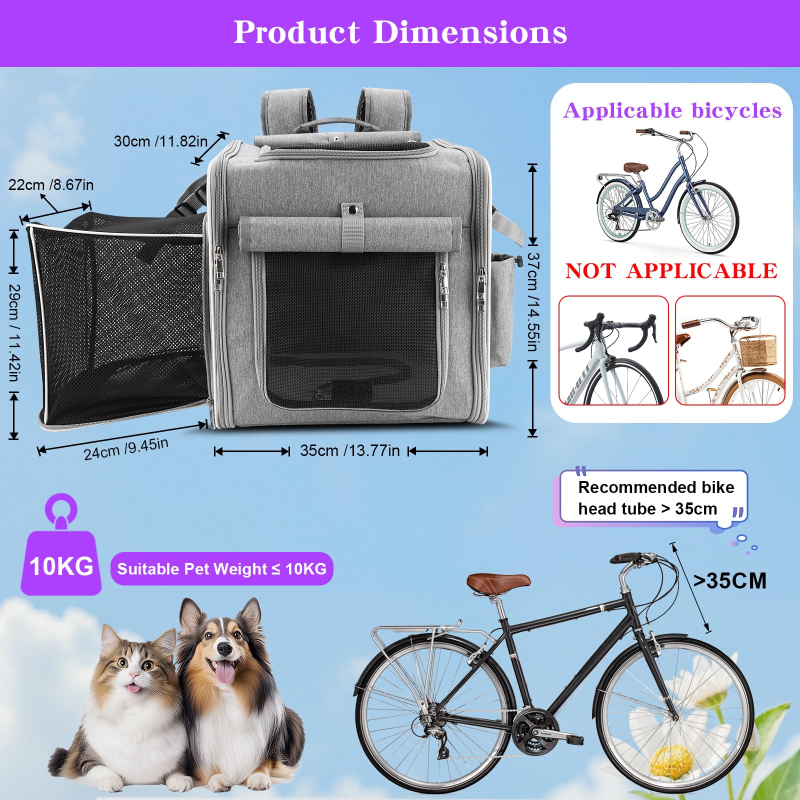 Ramalto Panier vélo chien ventilation quatre fenêtres pour un air frais.