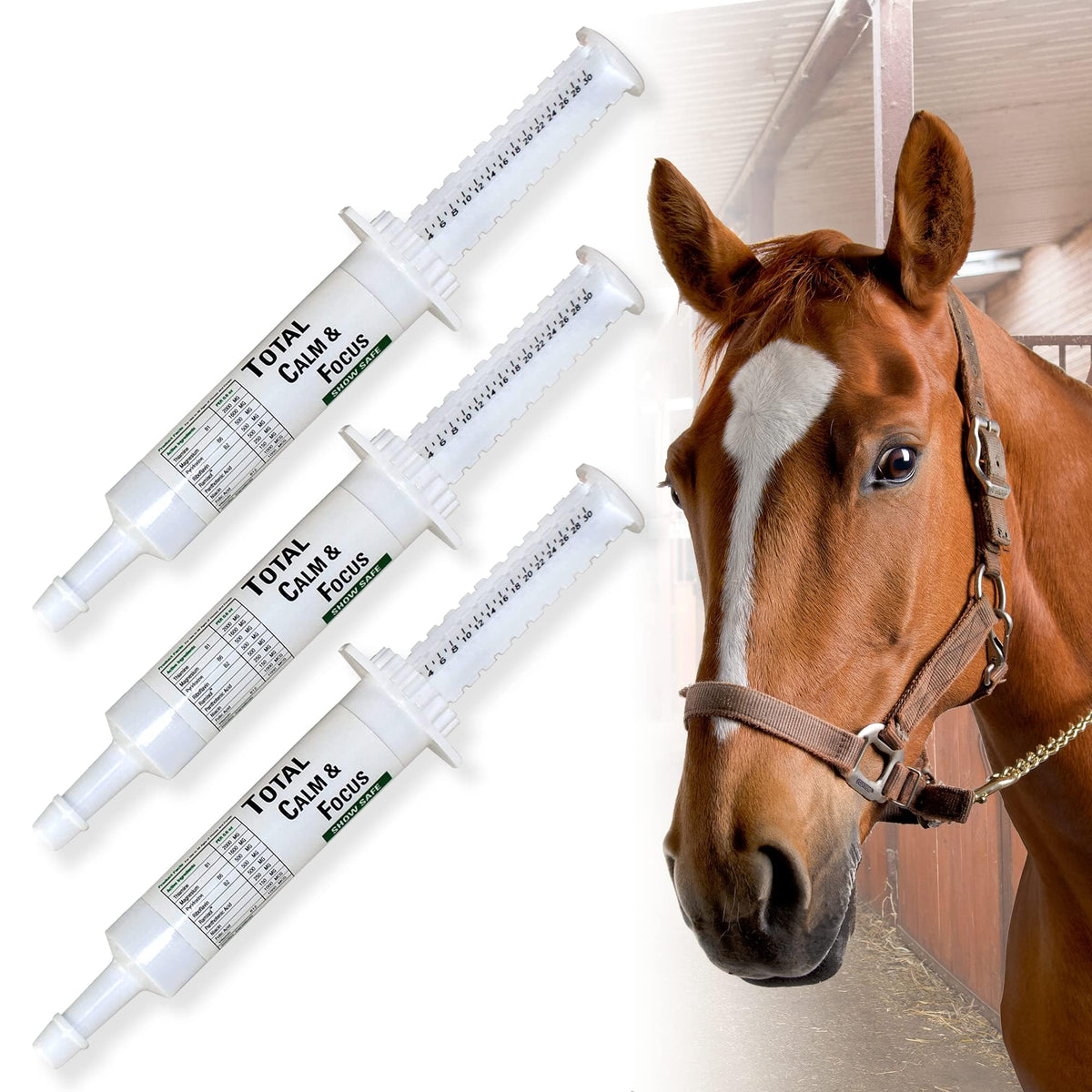 Ramard Total Calm et Focus – seringue 1oz, soutien potentiel à la concentration du cheval.
