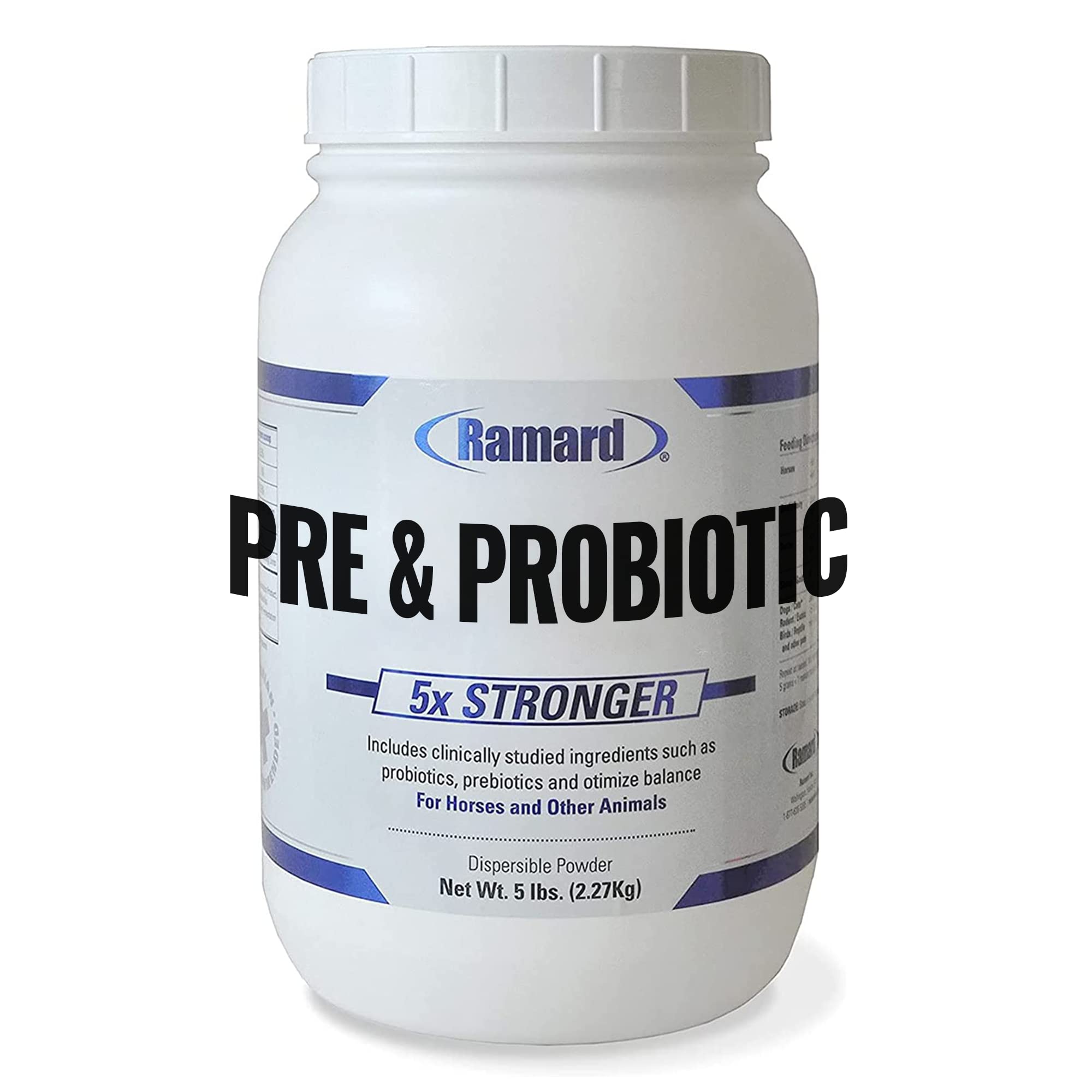 Ramard Total Prébiotique et Probiotique pour chevaux, pot vu de face, soutien digestif potentiel.
