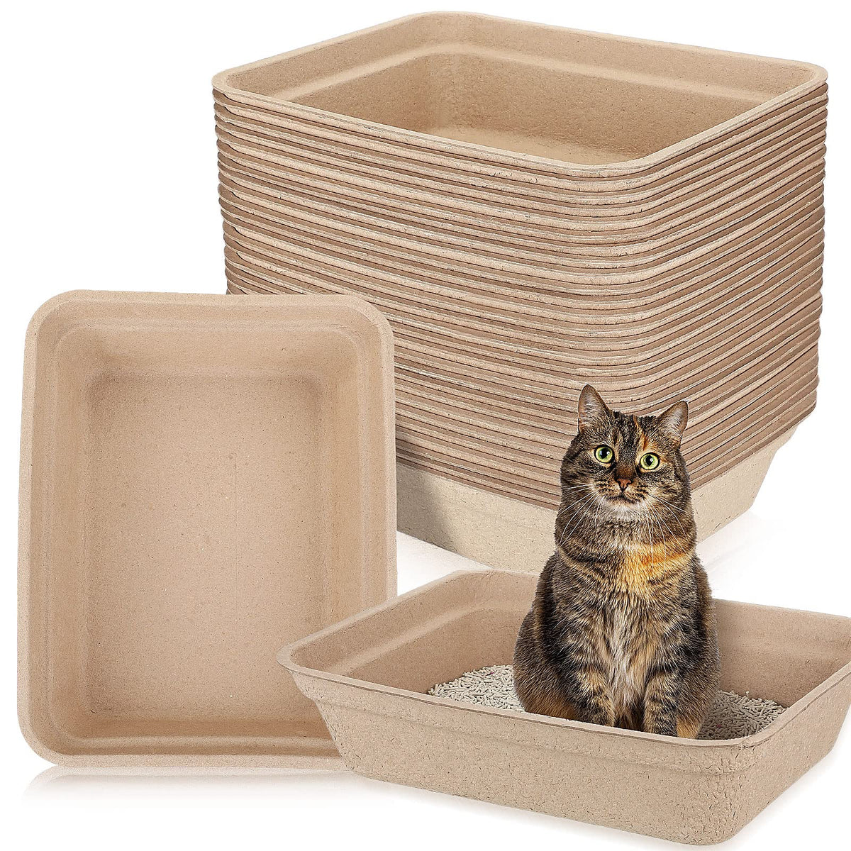 Ramede, boîtes-litière-papier-jetables-30-pack, pratique et hygiénique pour le quotidien des chats.