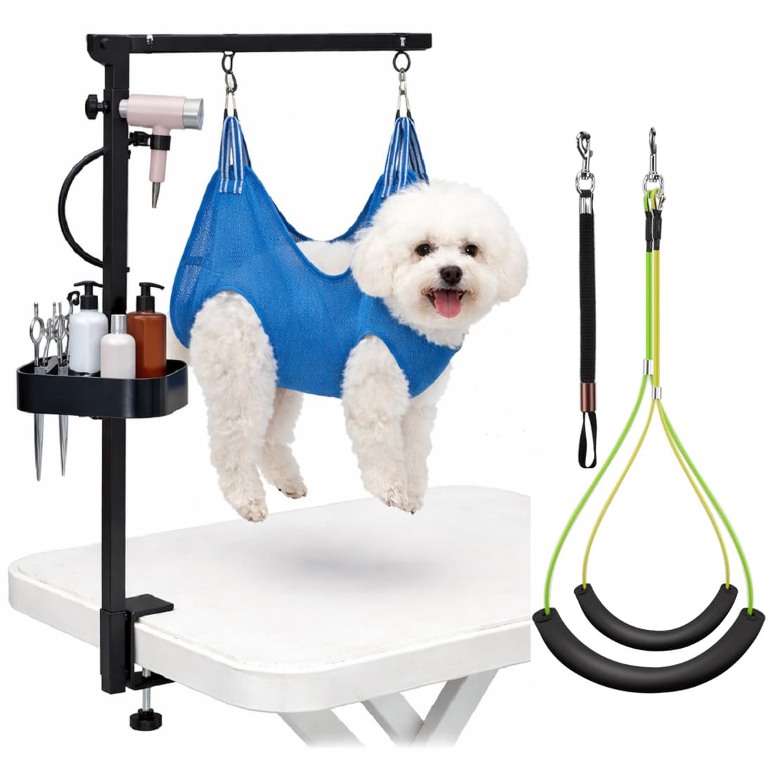 Bras de grooming Ranwin sur table réglable pour un toilettage précis.