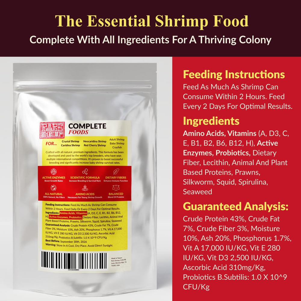 Rare Shrimp ingrédients naturels de qualité supérieure—couleurs plus vives et développement équilibré.