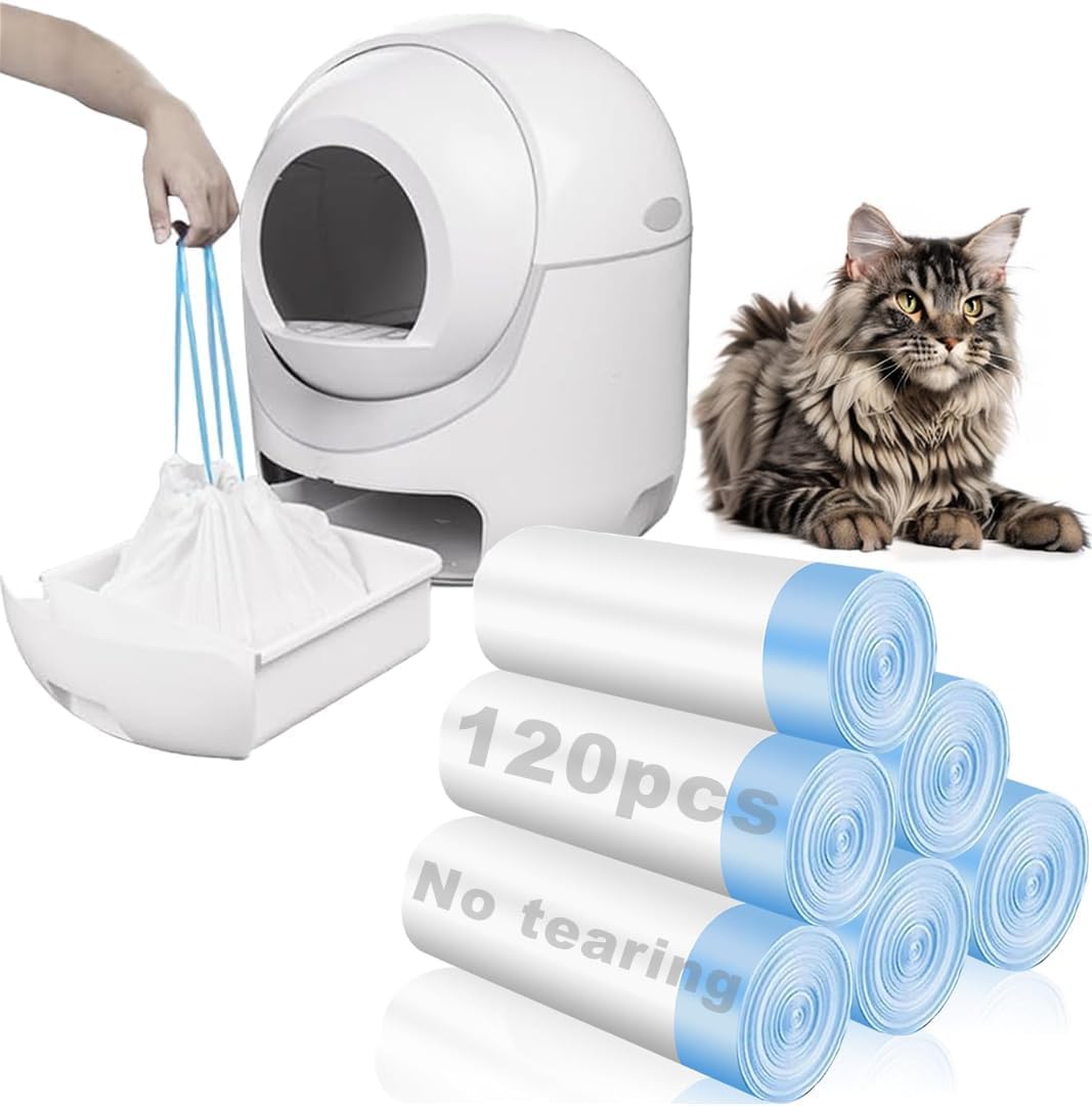 Rastalola sacs-litière chat 120 pack avec ficelle bleue, pratique et propre