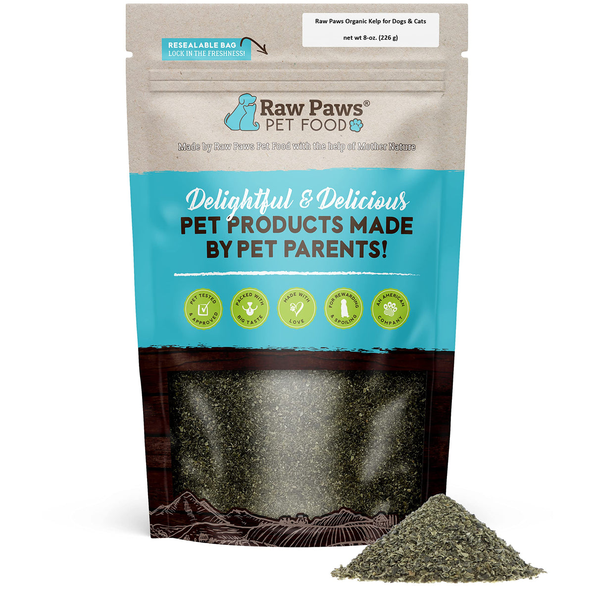 Raw Paws Poudre d'algue brune dans bouteille 8oz, soutient digestion et peau.