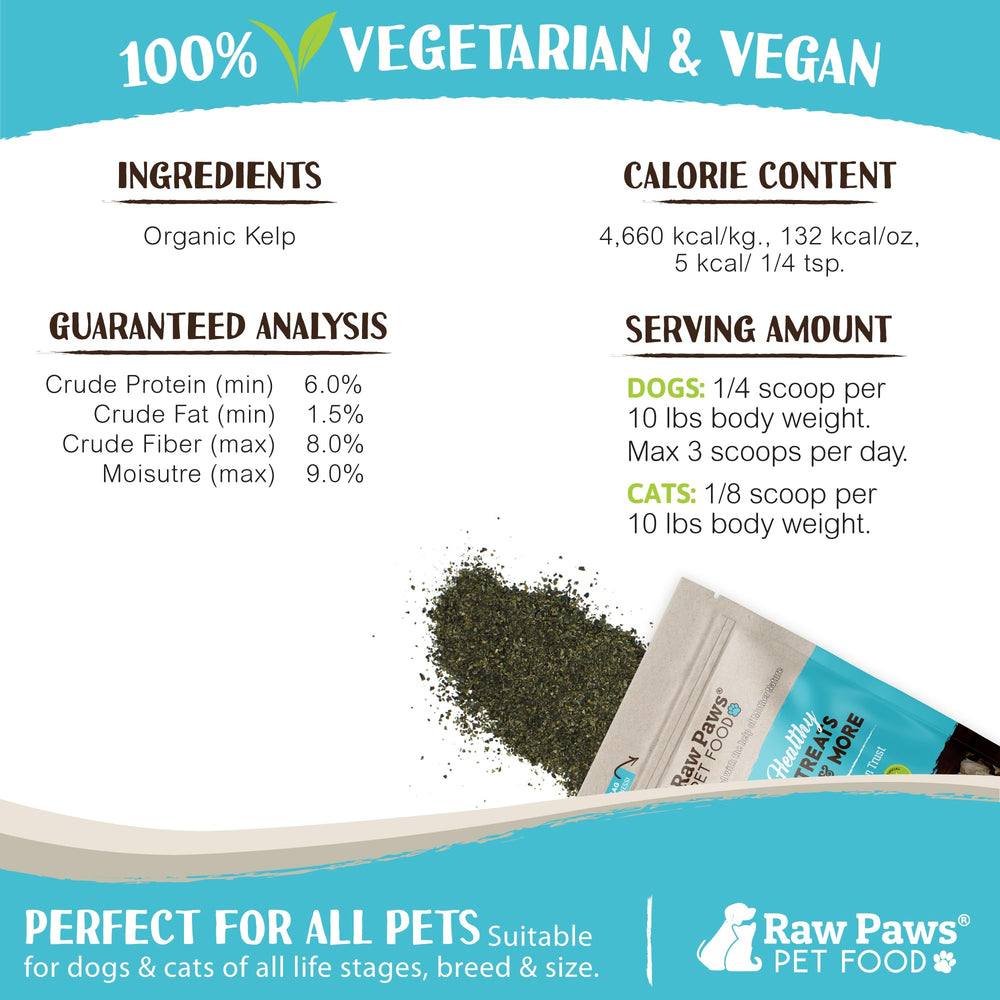Raw Paws Poudre d'algue brune pour chiens et chats, usage quotidien.