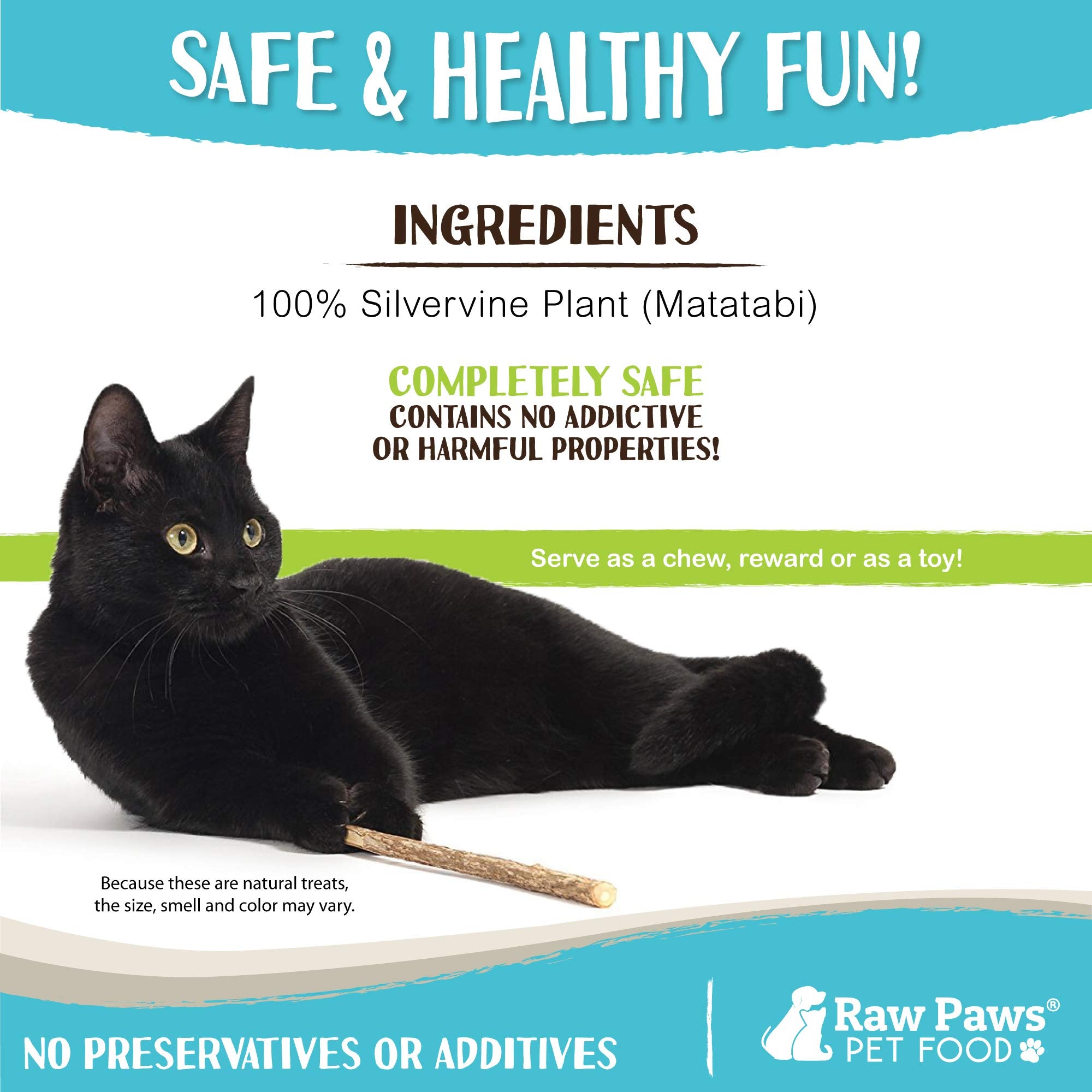 Raw Paws batons silvervine, stimulation de l’activité et mobilité du chat.