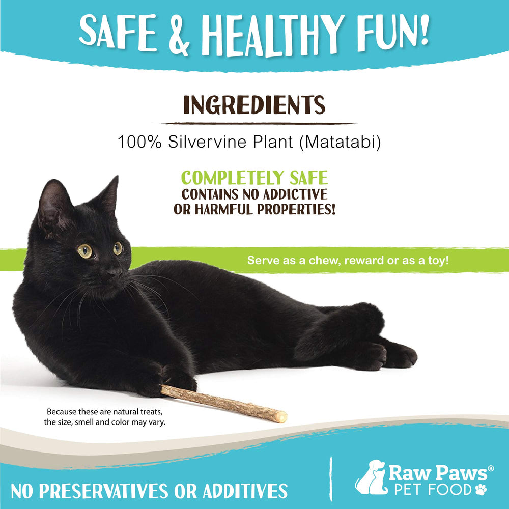 Raw Paws batons silvervine, stimulation de l’activité et mobilité du chat.